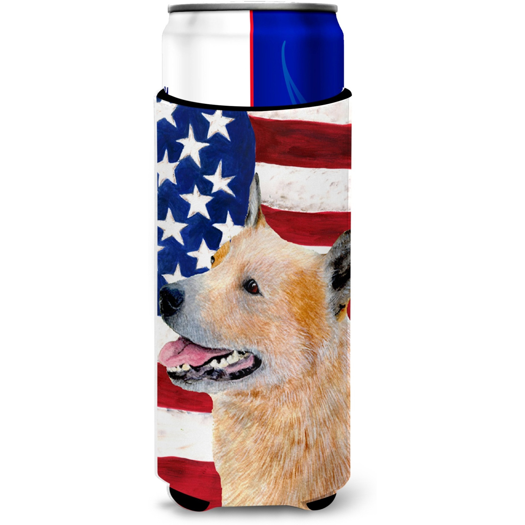 USA American Flag with Australian Cattle Dog Ultra Beverage Insulators for slim cans SS4251MUK