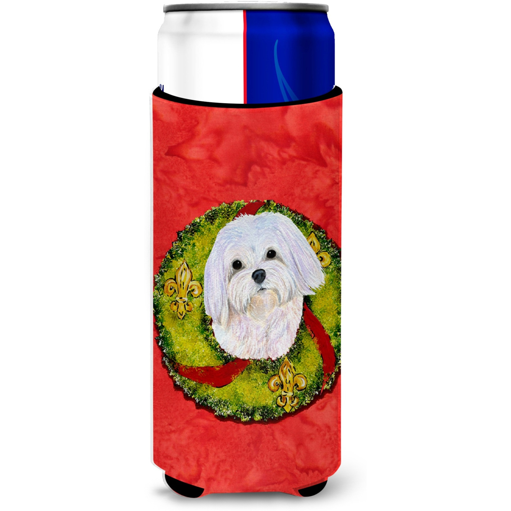 Maltese Cristmas Wreath Ultra Beverage Insulators for slim cans SS4172MUK