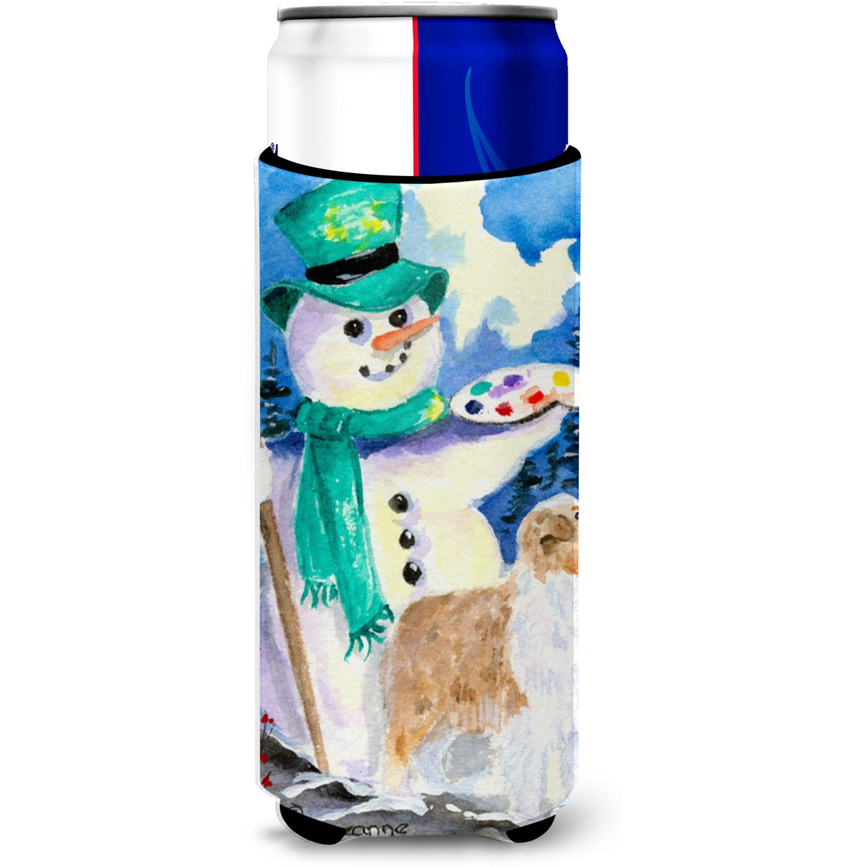 Snowman with Australian Shepherd Ultra Beverage Insulators for slim cans SS8996MUK
