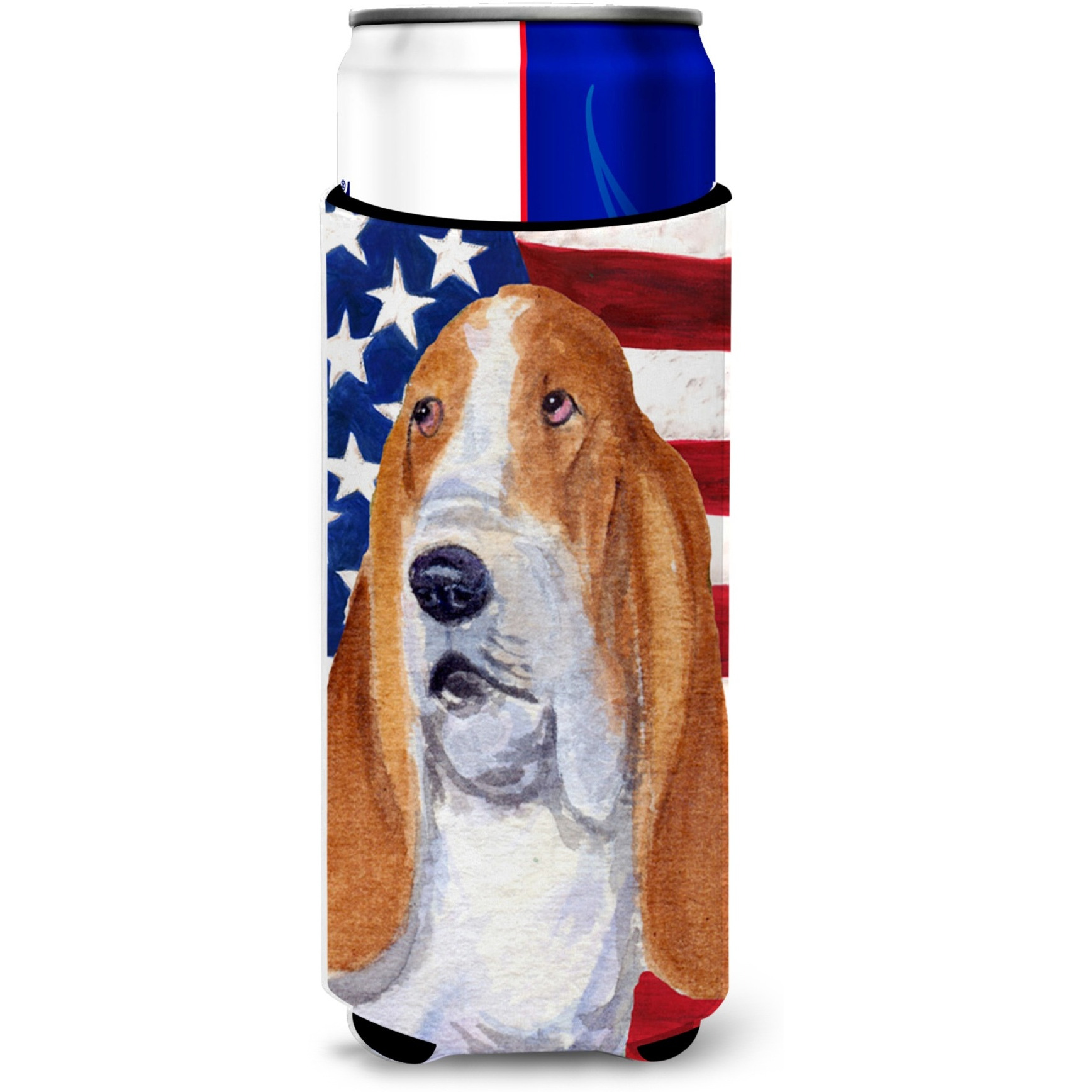 USA American Flag with Basset Hound Ultra Beverage Insulators for slim cans SS4013MUK
