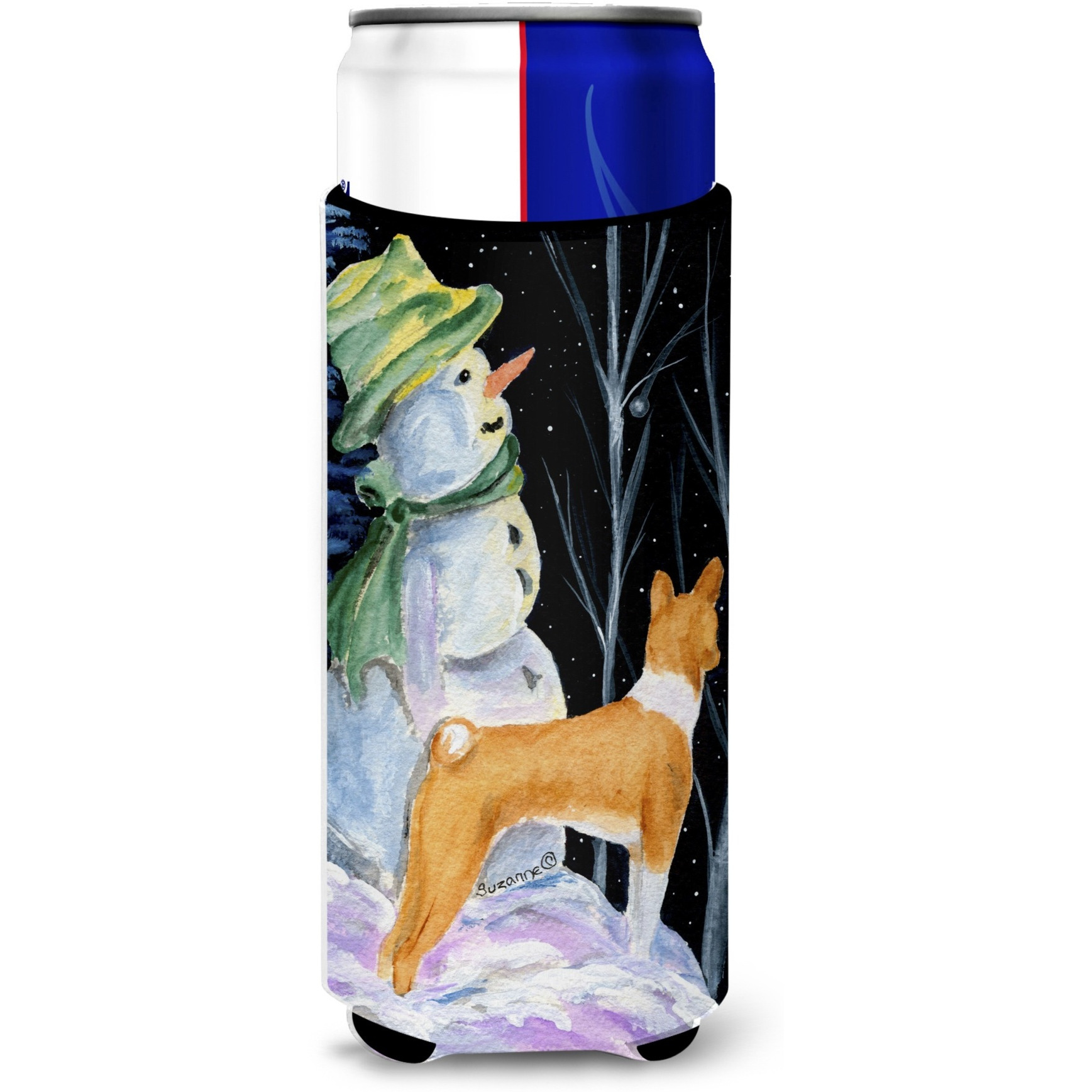 Snowman with Basenji Ultra Beverage Insulators for slim cans SS8556MUK