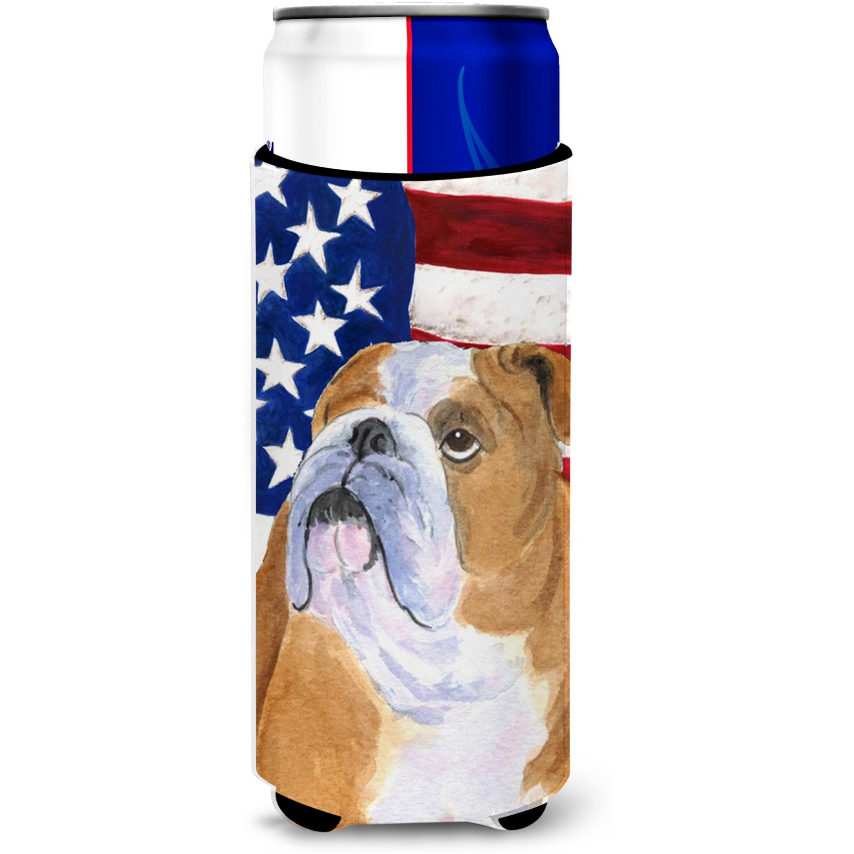 USA American Flag with Bulldog English Ultra Beverage Insulators for slim cans SS4017MUK