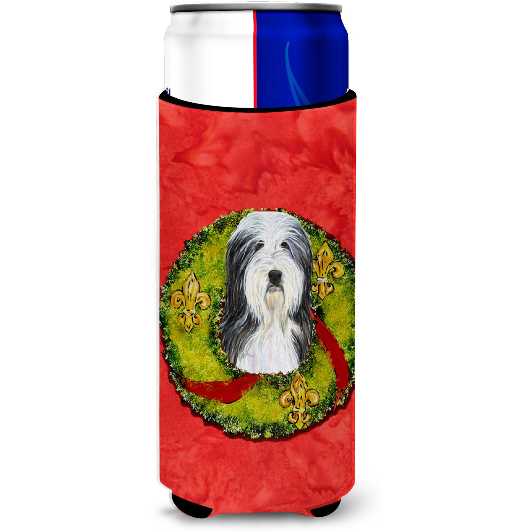Bearded Collie Cristmas Wreath Ultra Beverage Insulators for slim cans SS4186MUK