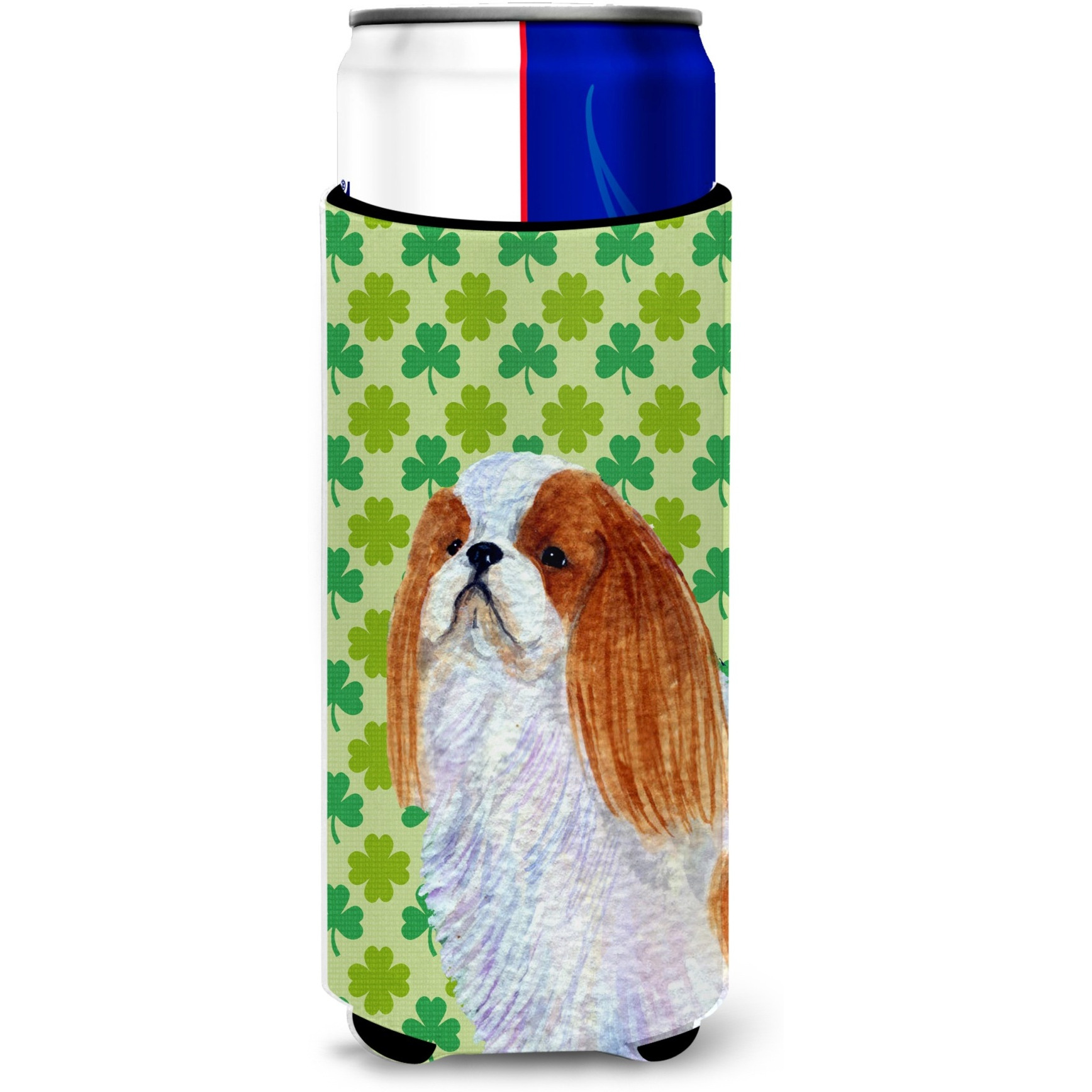 English Toy Spaniel St. Patrick's Day Shamrock Portrait Ultra Beverage Insulators for slim cans SS4438MUK