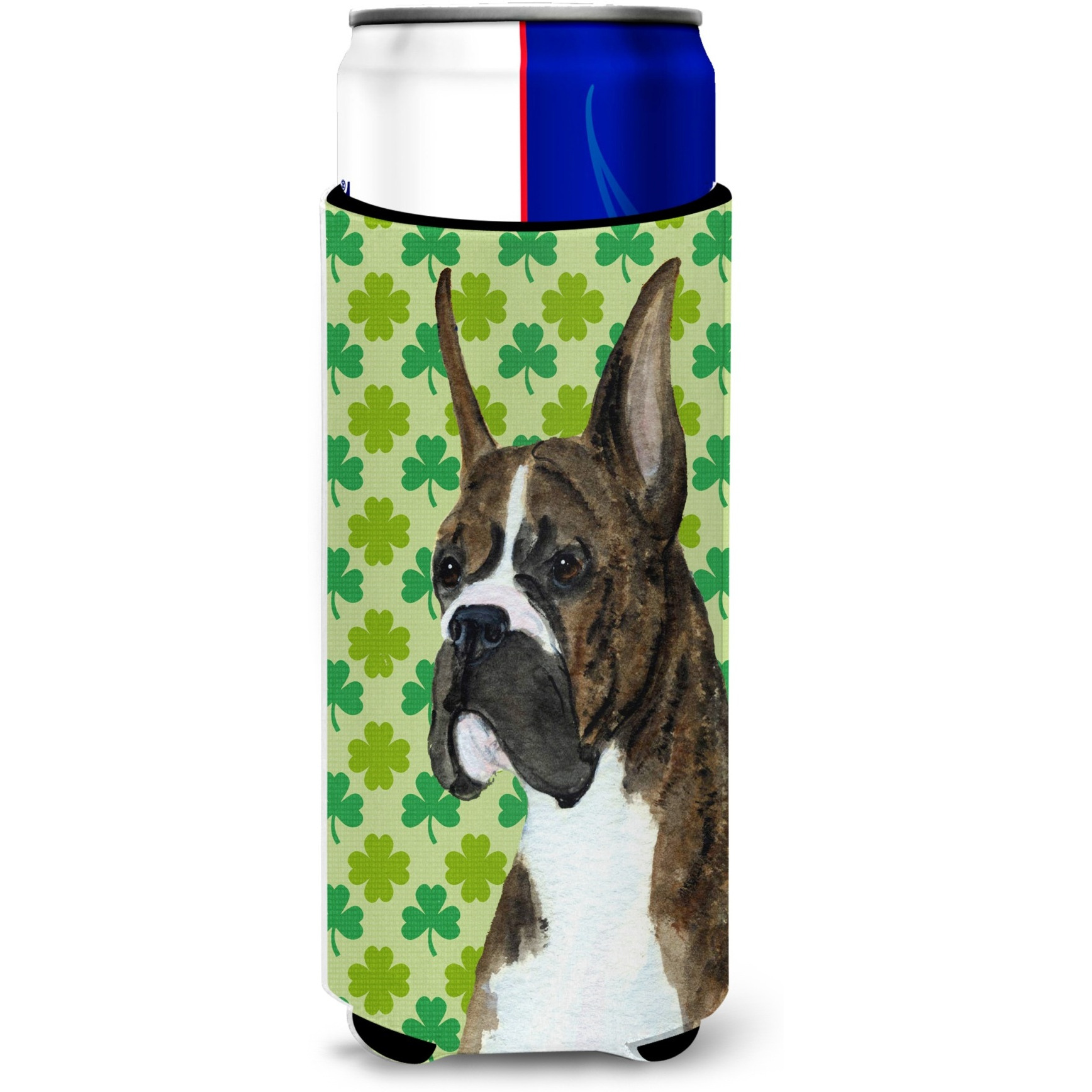 Boxer St. Patrick's Day Shamrock Portrait Ultra Beverage Insulators for slim cans SS4439MUK