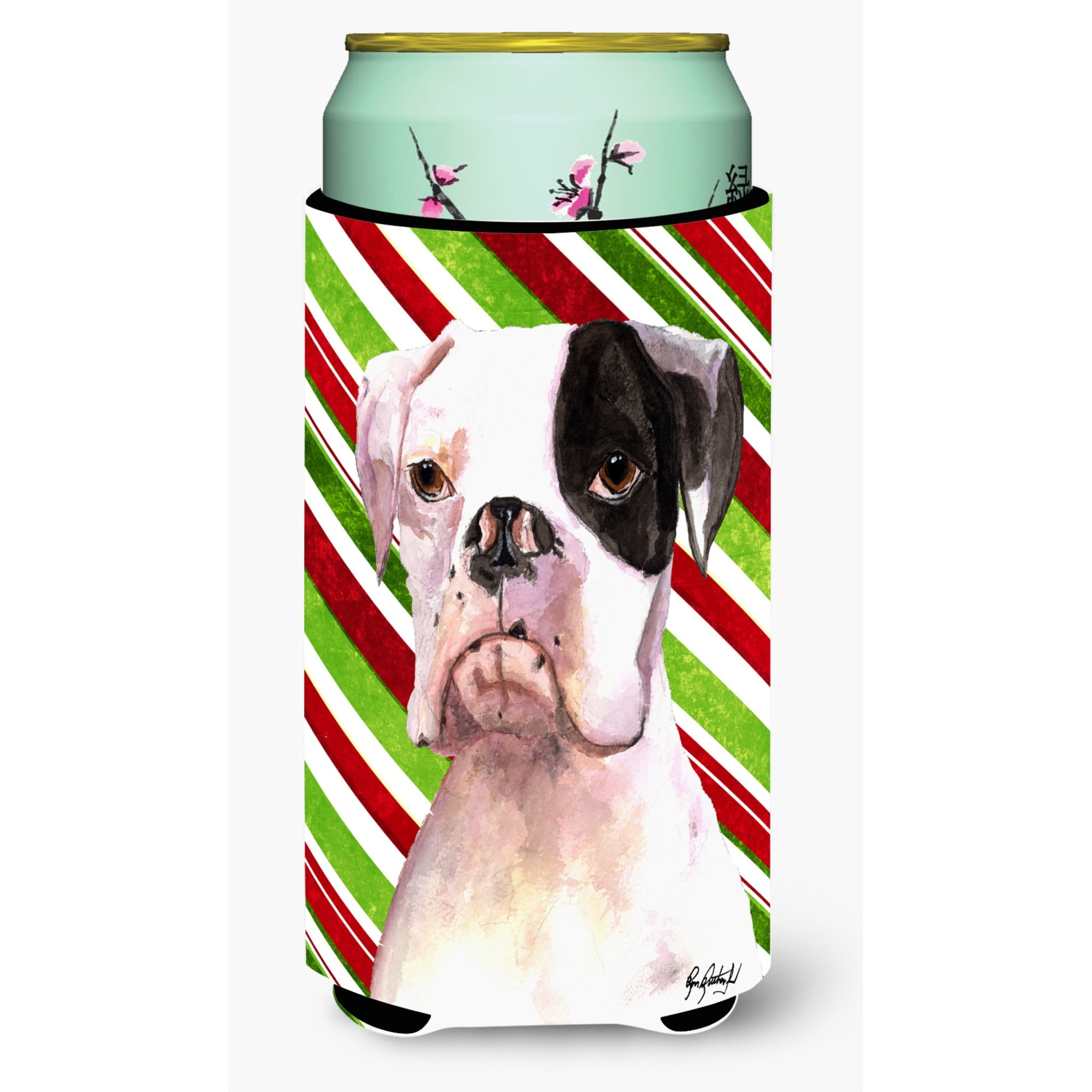 Cooper Candy Stripe Boxer Christmas Tall Boy Beverage Insulator Beverage Insulator Hugger RDR3002TBC