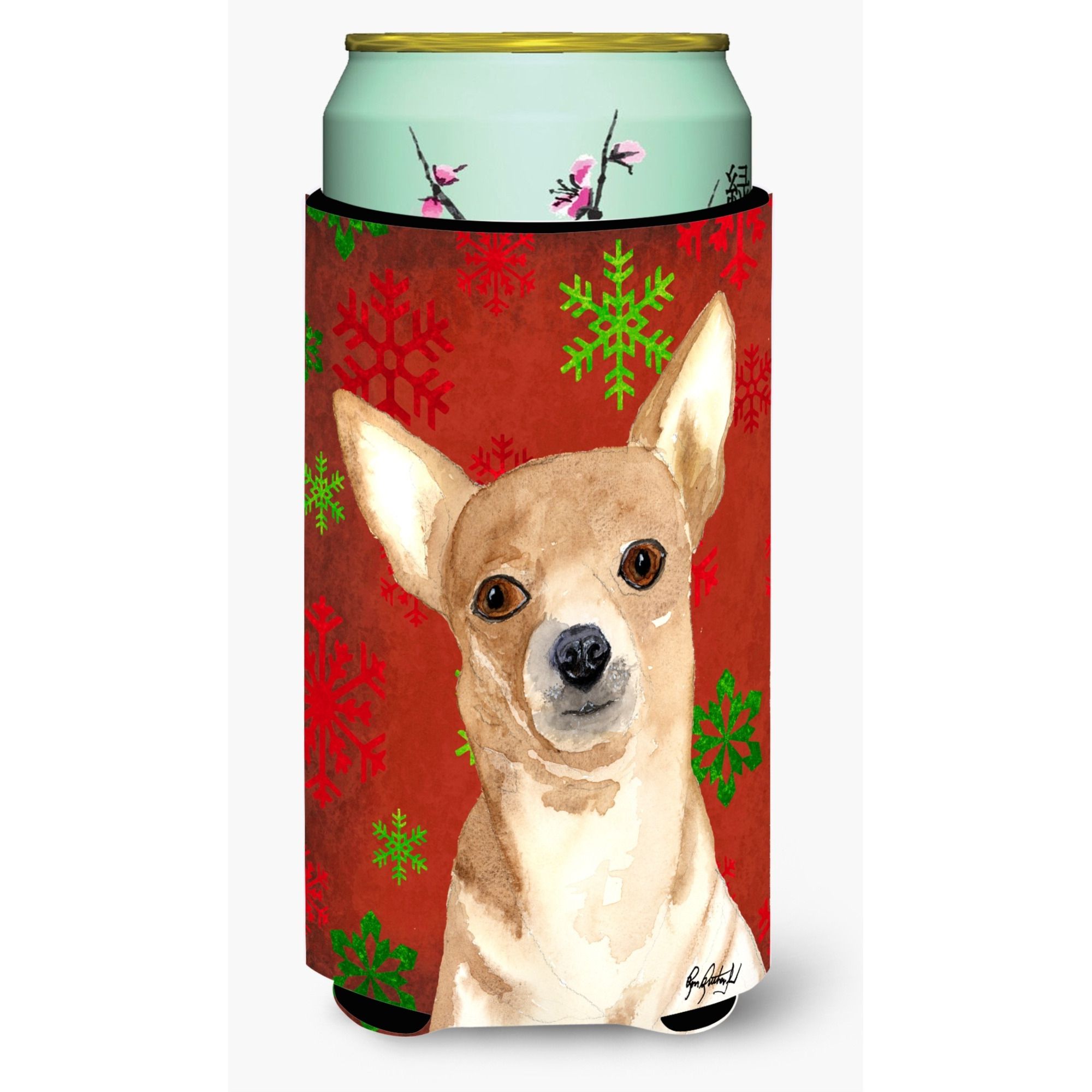 Red Snowflake Chihuahua Christmas Tall Boy Beverage Insulator Beverage Insulator Hugger RDR3012TBC