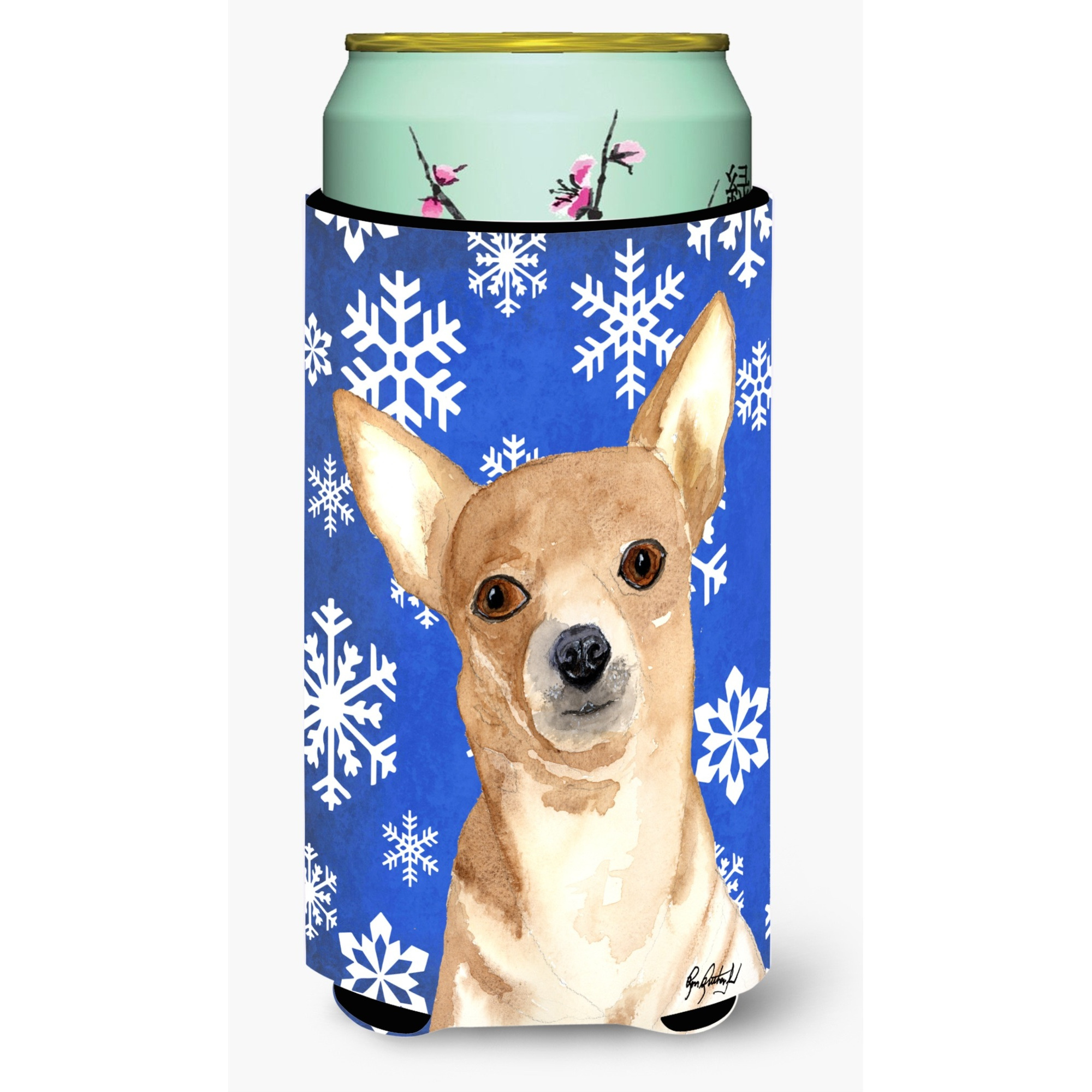 White Snowflake Chihuahua Christmas Tall Boy Beverage Insulator Beverage Insulator Hugger RDR3011TBC