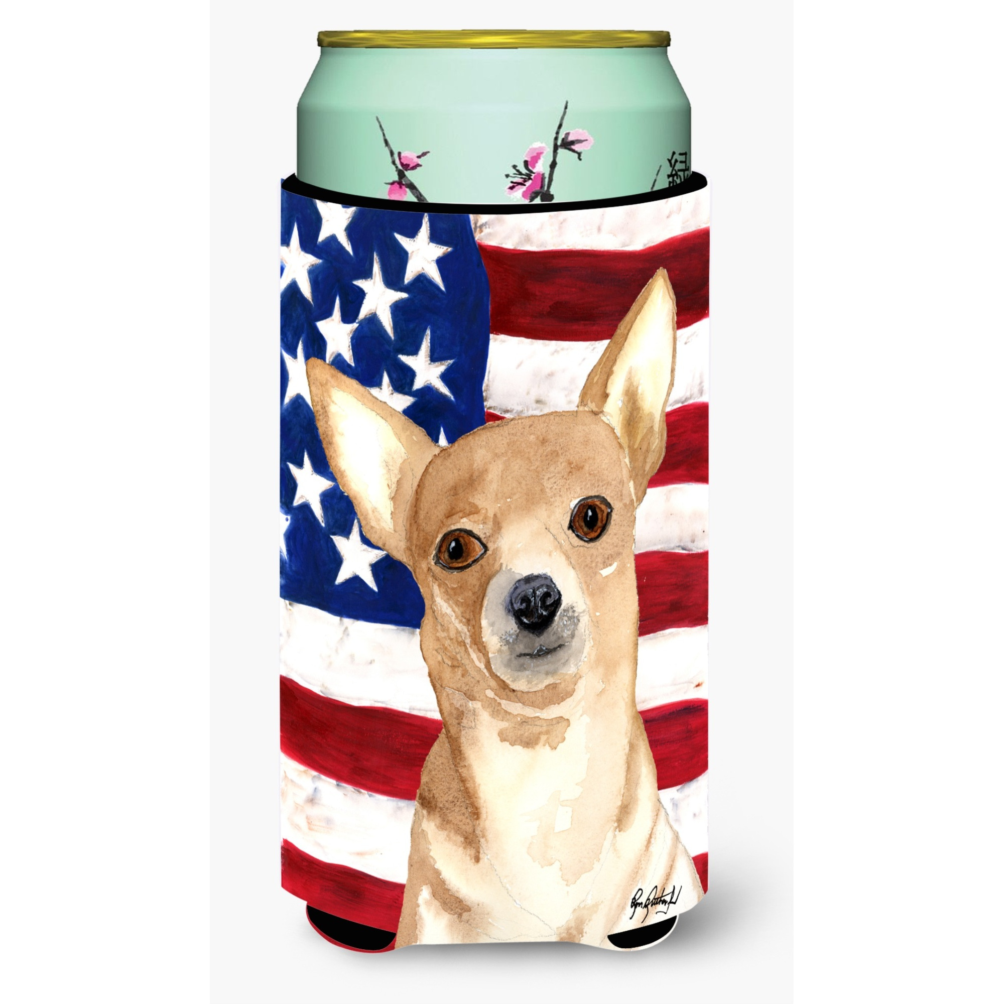 USA American Flag Chihuahua Tall Boy Beverage Insulator Beverage Insulator Hugger RDR3009TBC