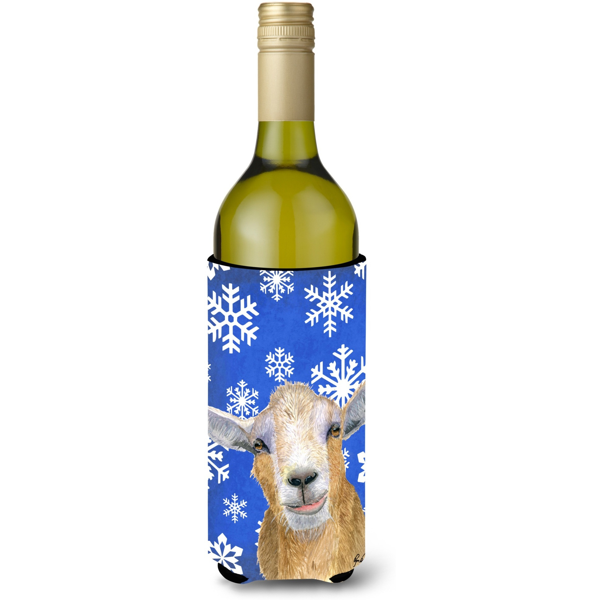 Winter Snowflakes Goat Winter Wine Bottle Beverage Insulator Beverage Insulator Hugger  RDR3023LITERK