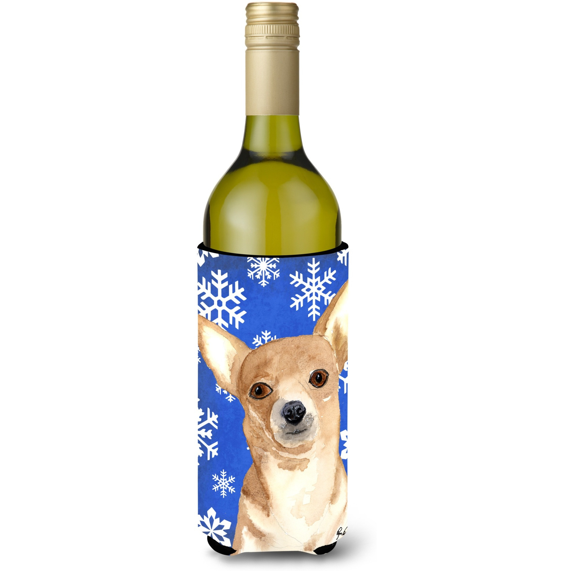 White Snowflake Chihuahua Christmas Wine Bottle Beverage Insulator Beverage Insulator Hugger  RDR3011LITERK