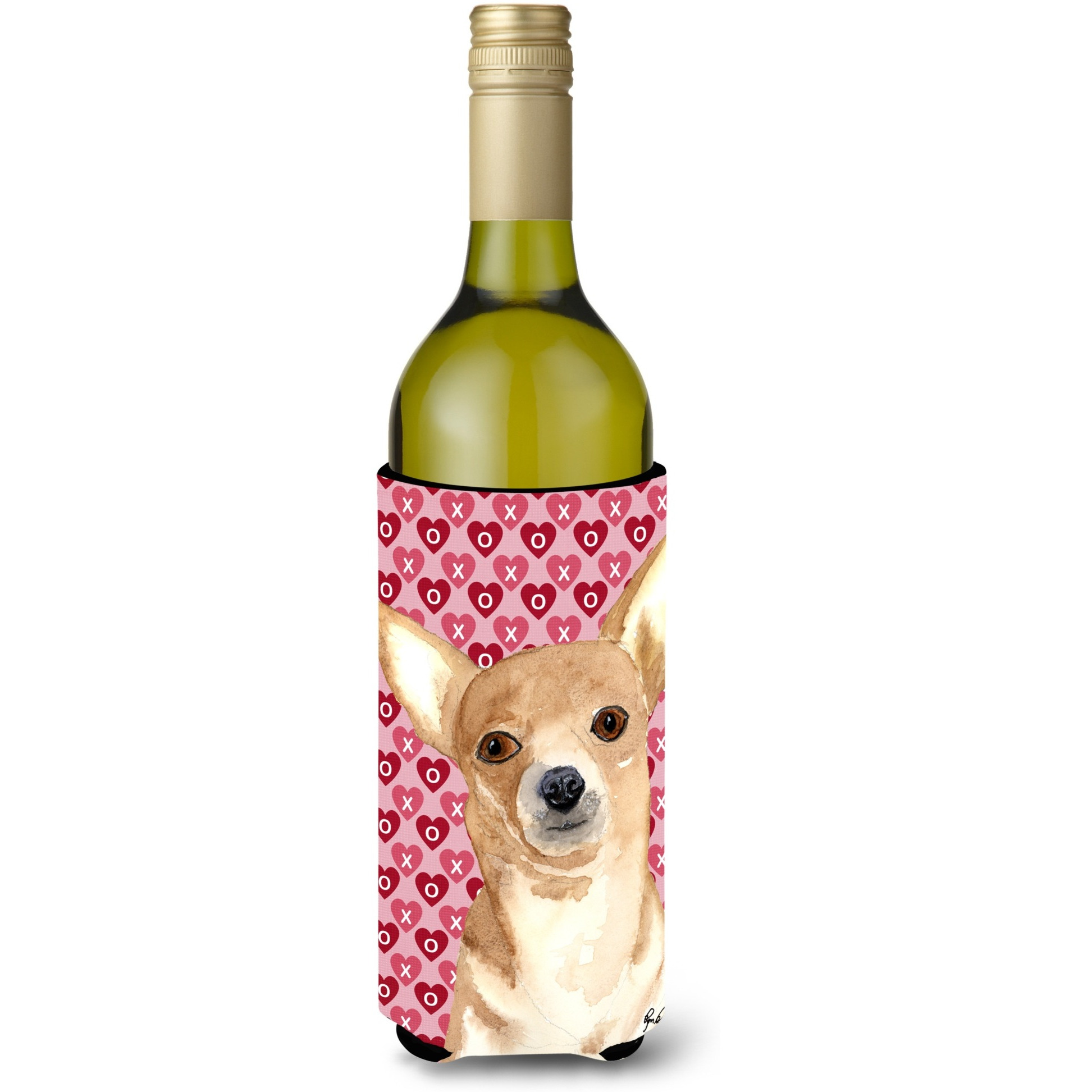 Chihuahua Love and Hearts Wine Bottle Beverage Insulator Beverage Insulator Hugger  RDR3014LITERK