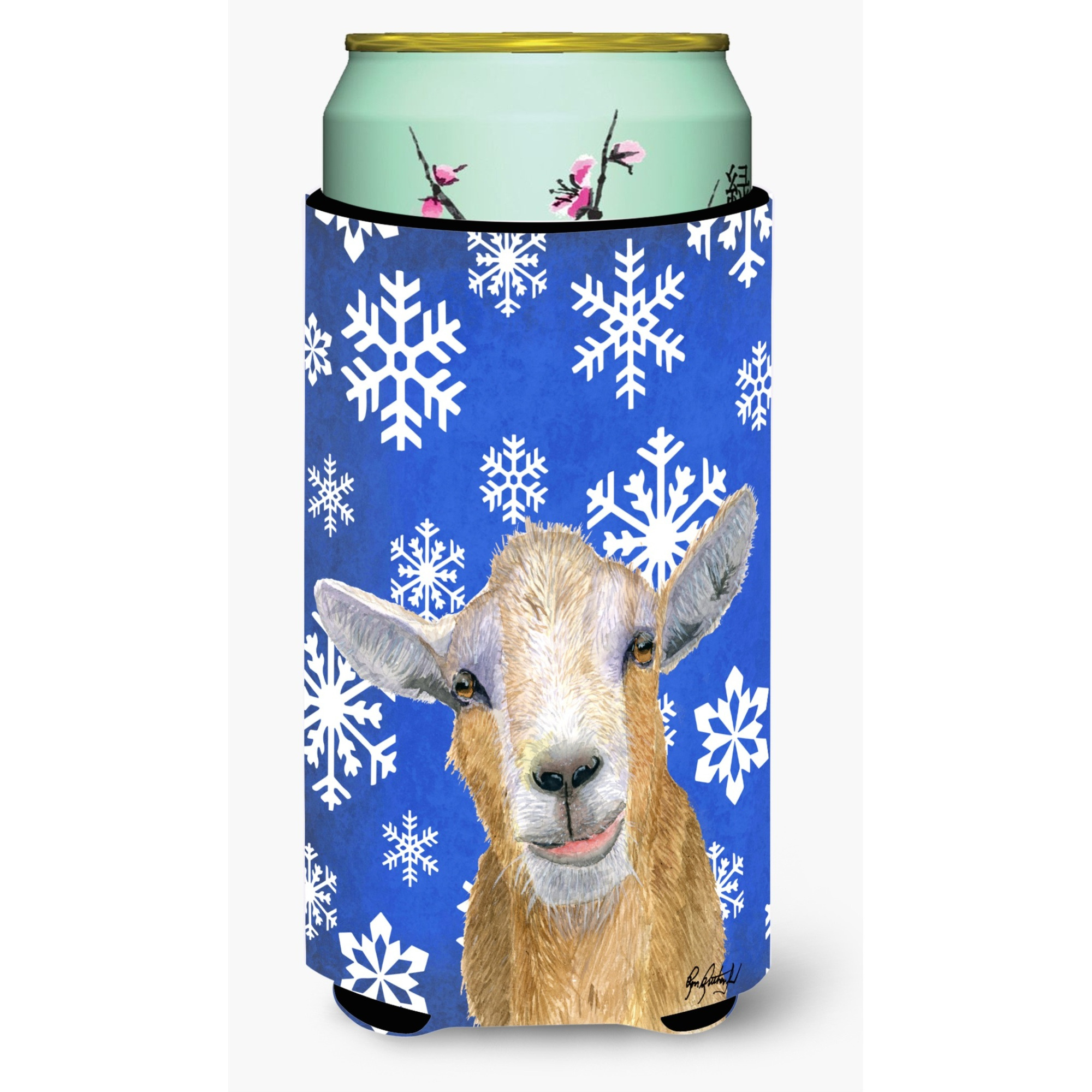 Winter Snowflakes Goat Winter Tall Boy Beverage Insulator Beverage Insulator Hugger RDR3023TBC