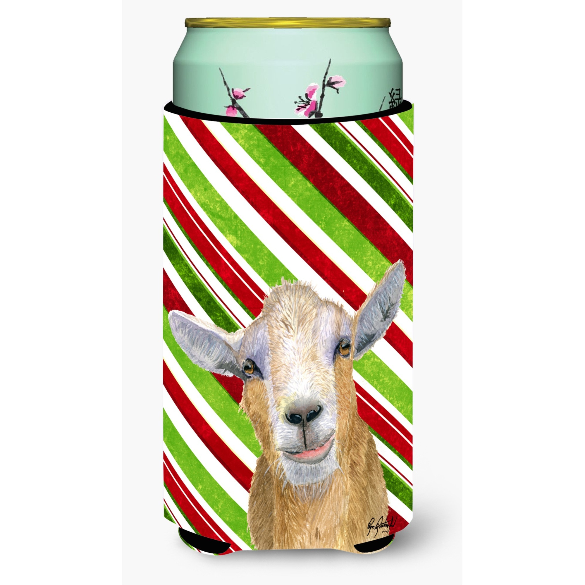 Candy Cane Goat Christmas Tall Boy Beverage Insulator Beverage Insulator Hugger RDR3022TBC