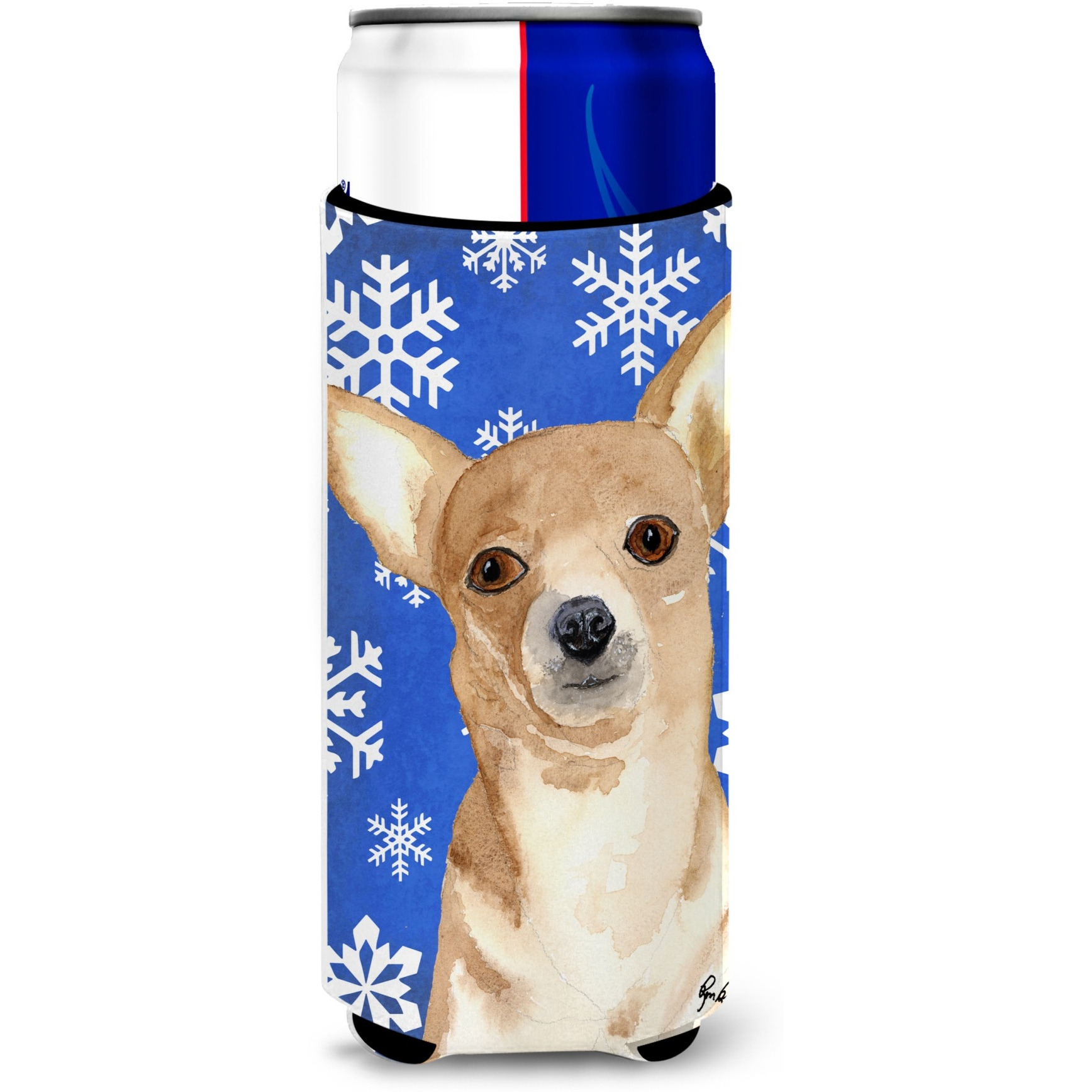 White Snowflake Chihuahua Christmas Ultra Beverage Insulators for slim cans  RDR3011MUK