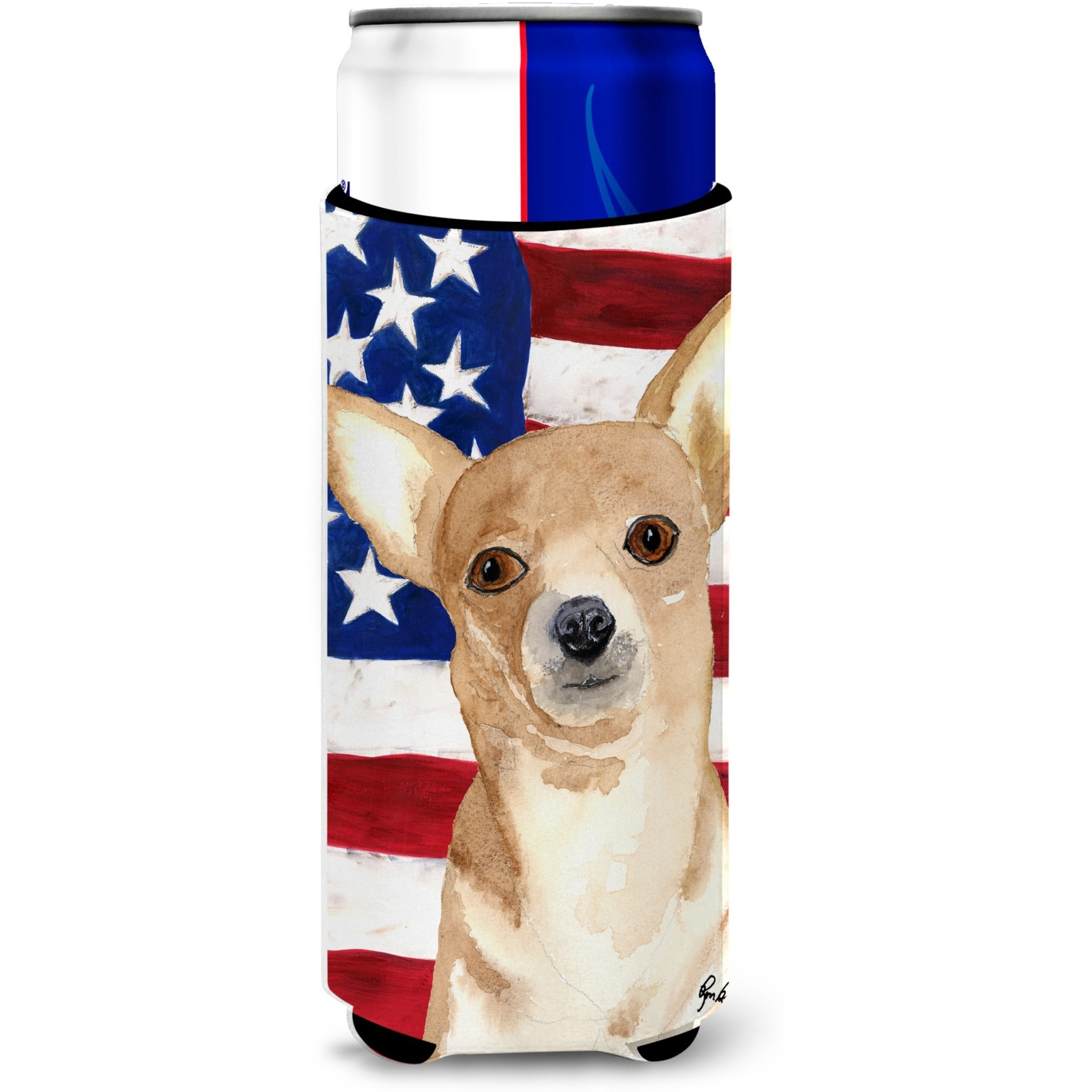 USA American Flag Chihuahua Ultra Beverage Insulators for slim cans  RDR3009MUK