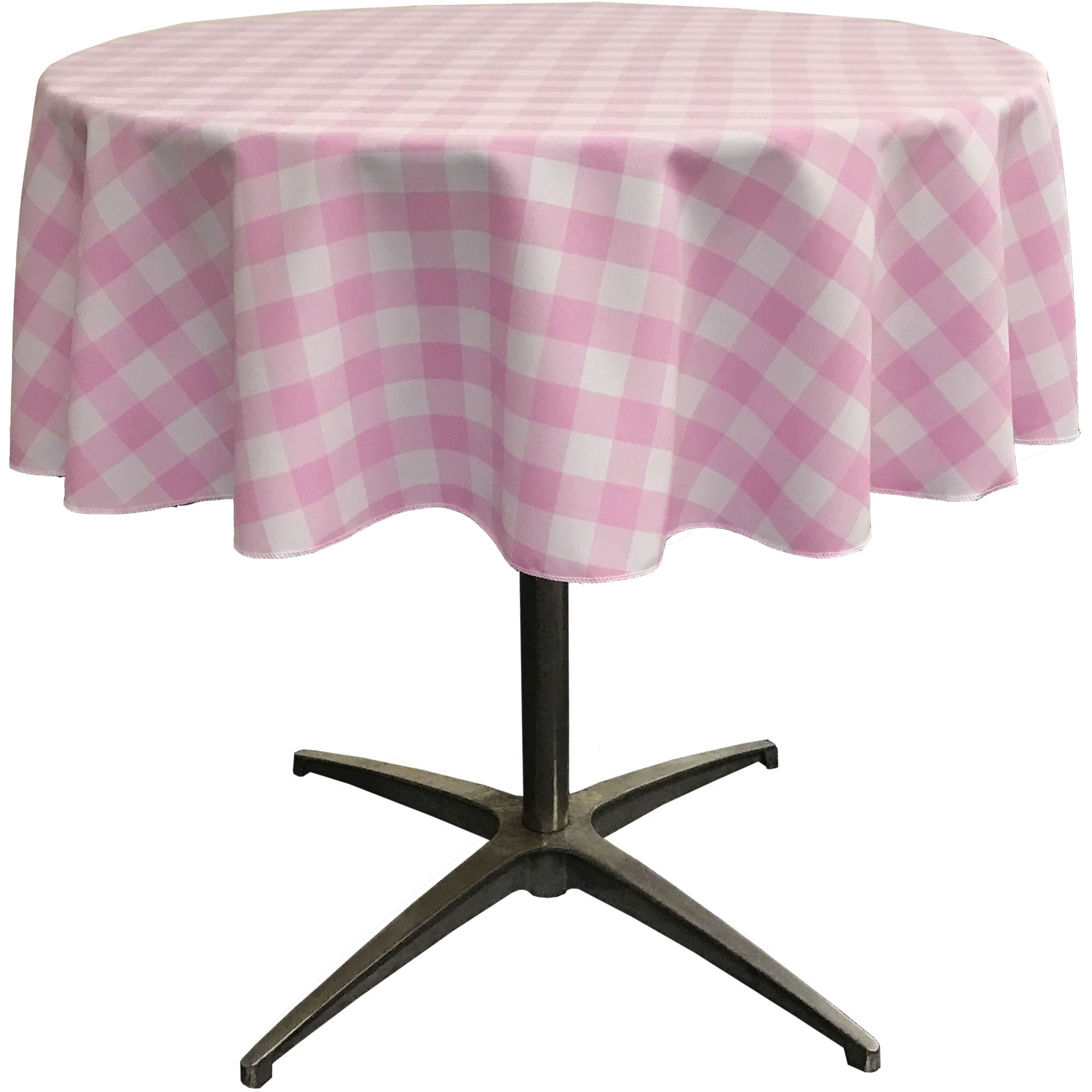 LA Linen Polyester Gingham Checkered 51-Inch Round Tablecloth, White and Pink