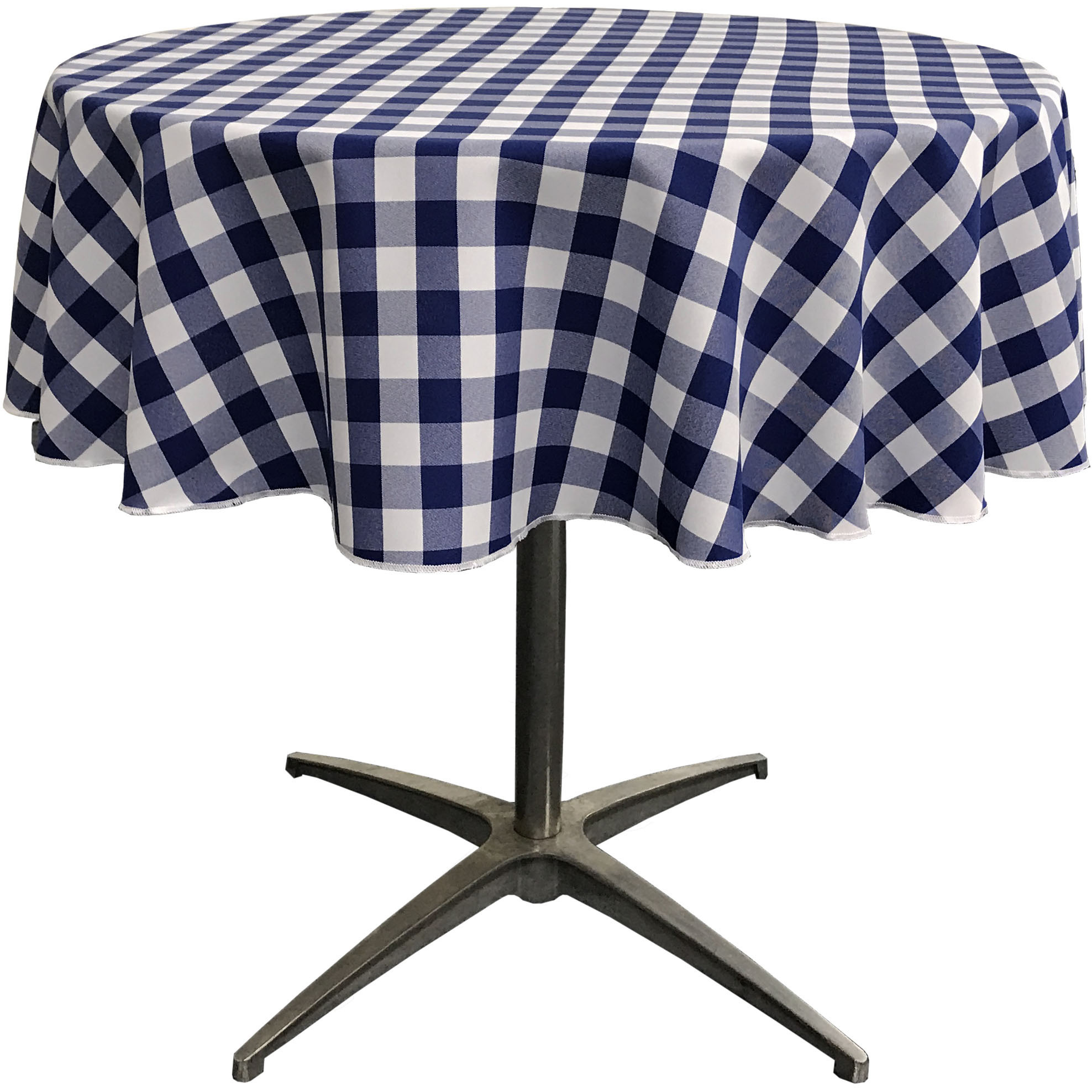 LA Linen Polyester Gingham Checkered 51-Inch Round Tablecloth, White and Navy