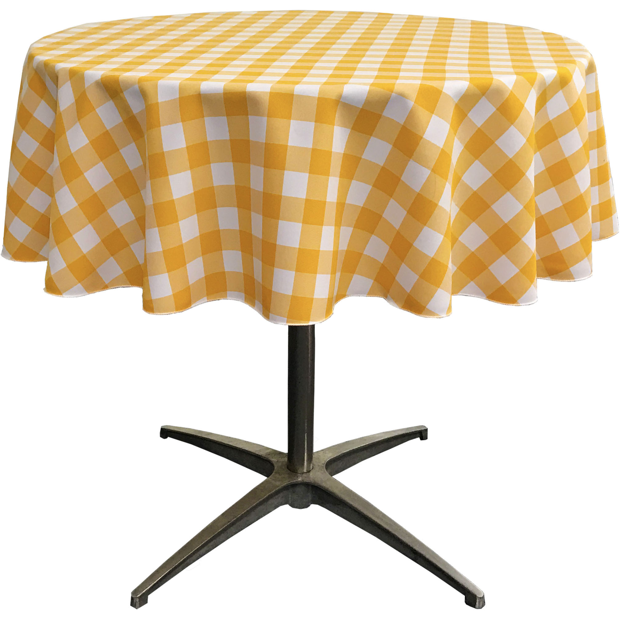 LA Linen Polyester Gingham Checkered 51-Inch Round Tablecloth, White and Dark yellow