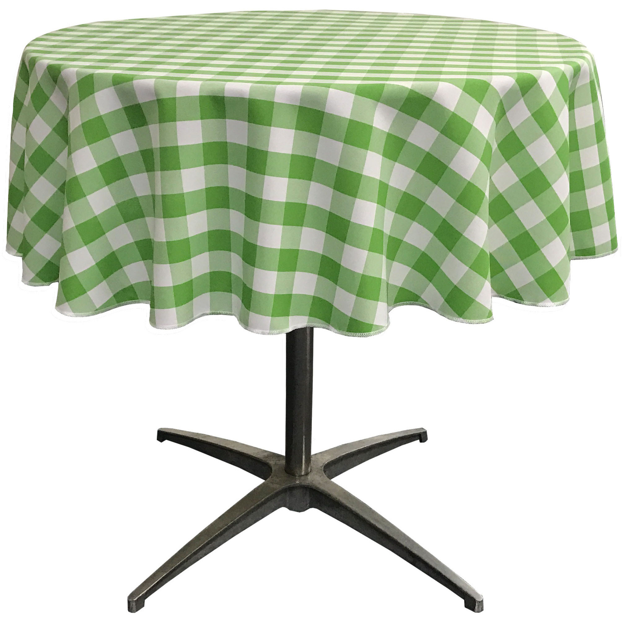 LA Linen Polyester Gingham Checkered 58-Inch Round Tablecloth, White and Lime
