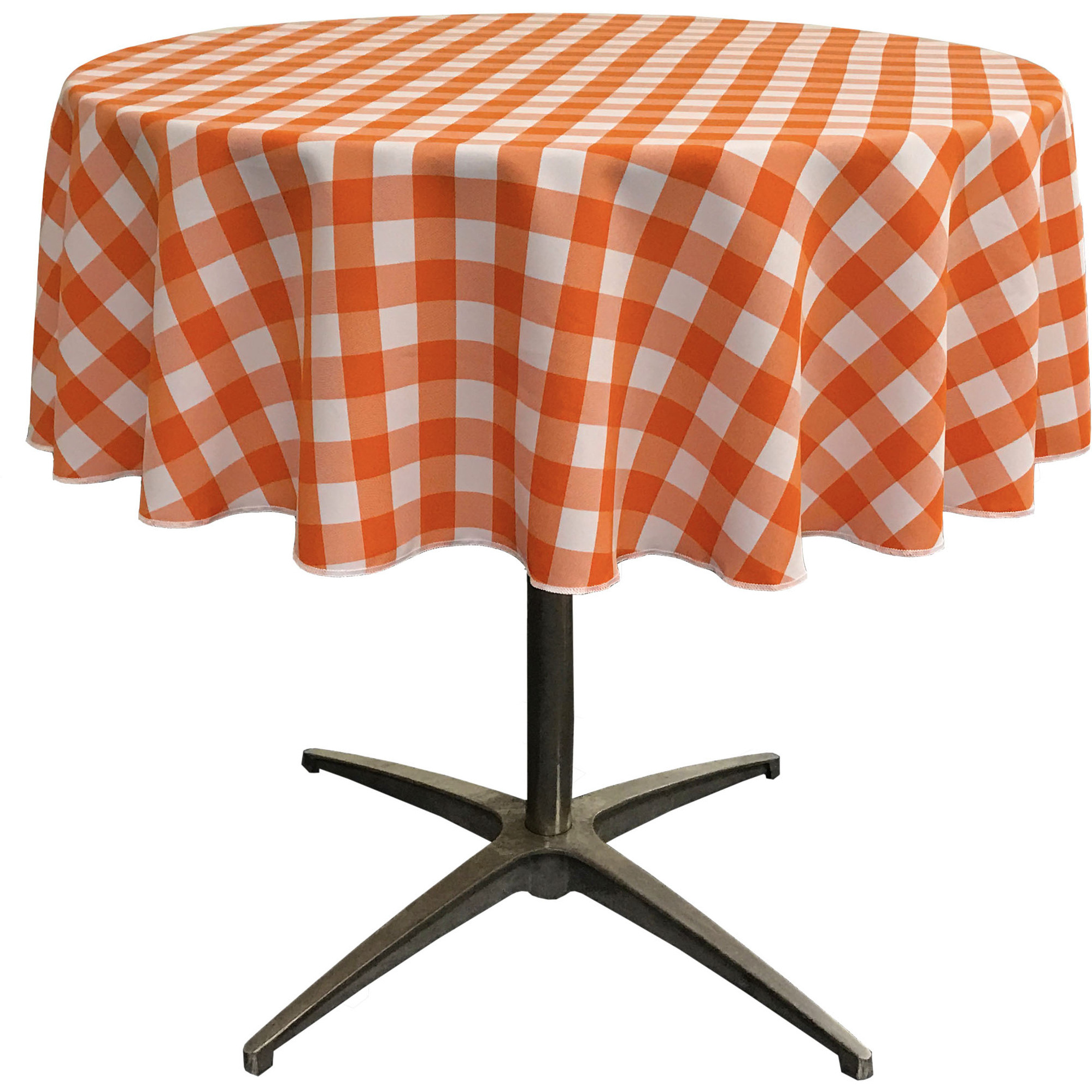 LA Linen Polyester Gingham Checkered 58-Inch Round Tablecloth, White and Orange