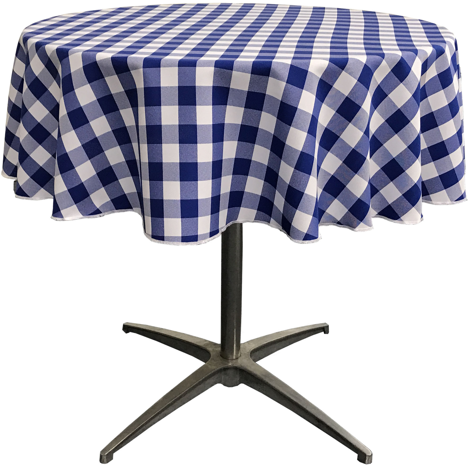 LA Linen Polyester Gingham Checkered 58-Inch Round Tablecloth, White and Royal Blue