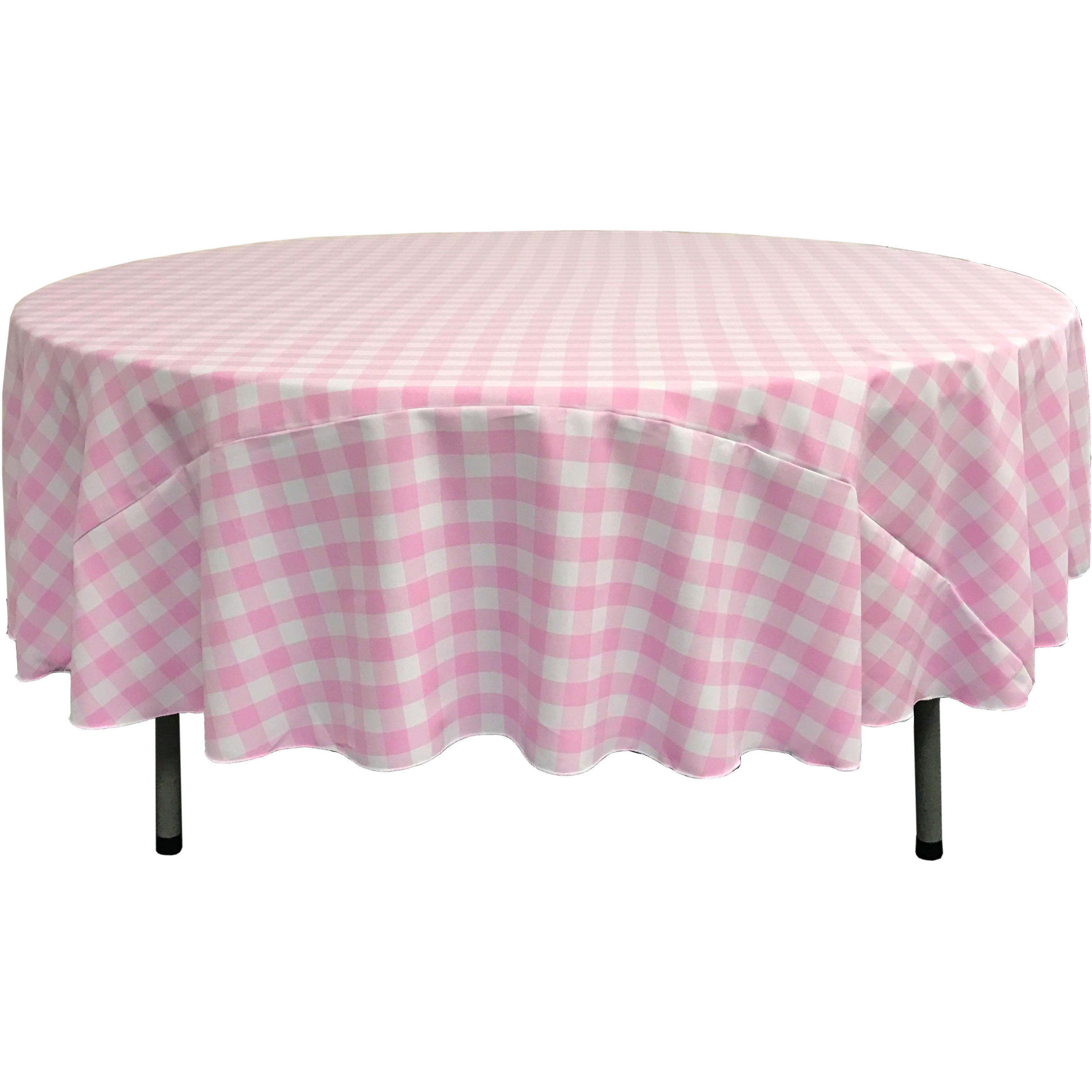 LA Linen Polyester Gingham Checkered 72-Inch Round Tablecloth, White and Pink