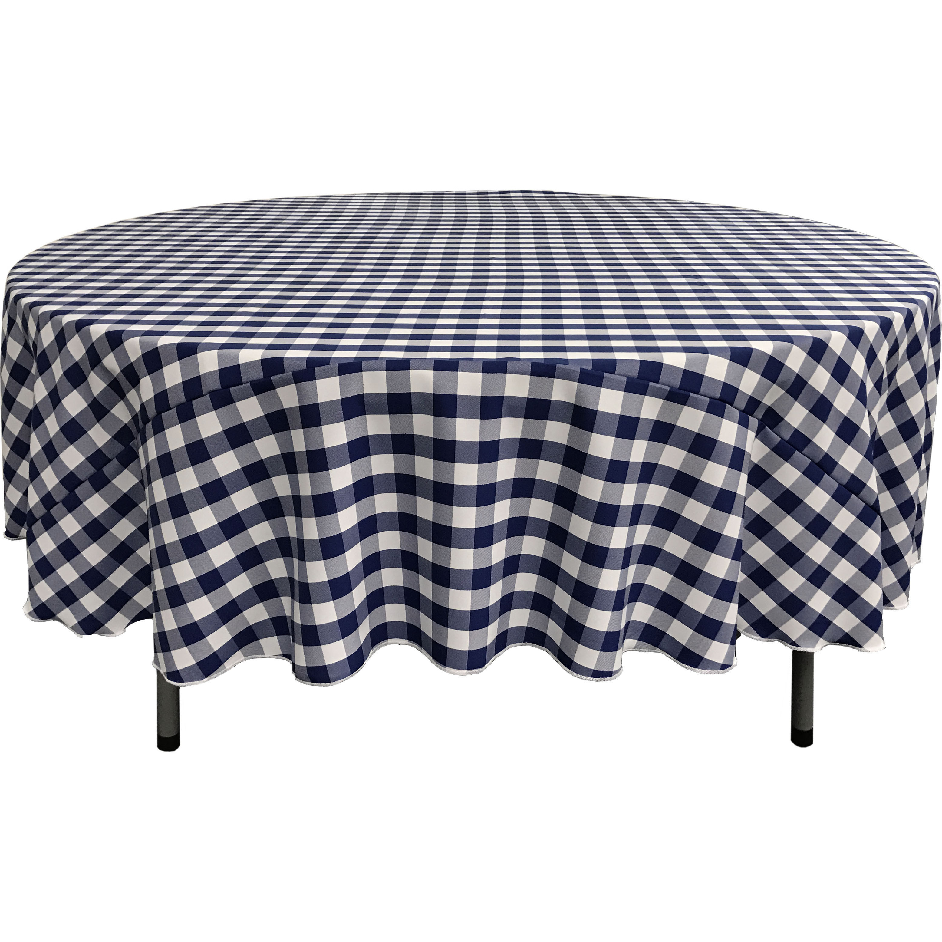 LA Linen Polyester Gingham Checkered 72-Inch Round Tablecloth, White and Navy