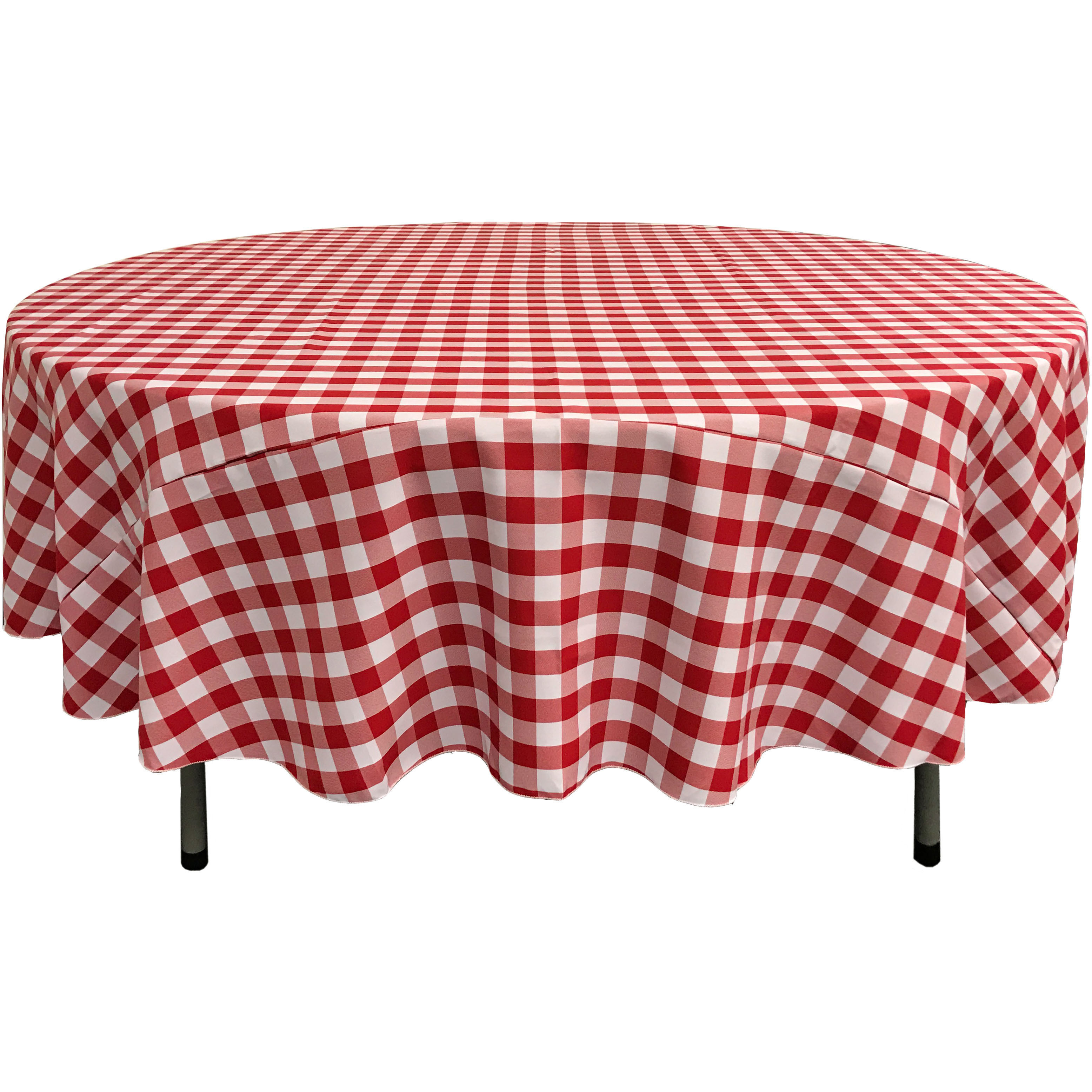 LA Linen Polyester Gingham Checkered 72-Inch Round Tablecloth, White and Red