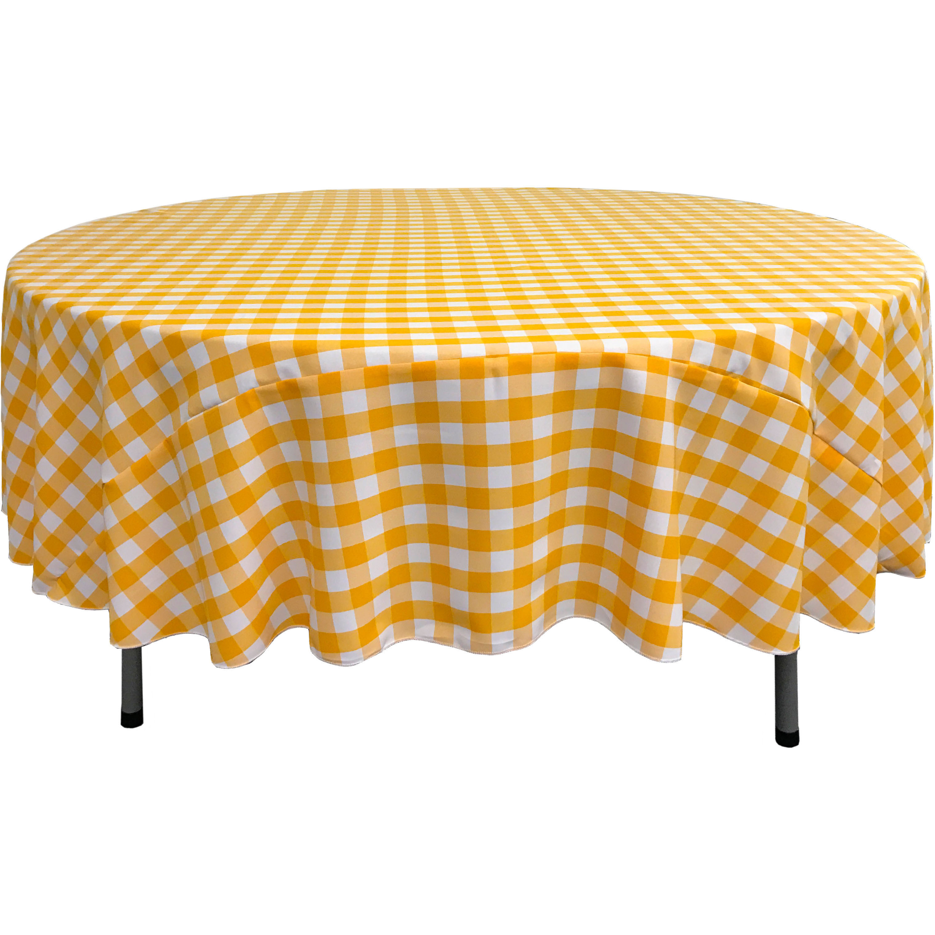 LA Linen Polyester Gingham Checkered 72-Inch Round Tablecloth, White and Dark yellow