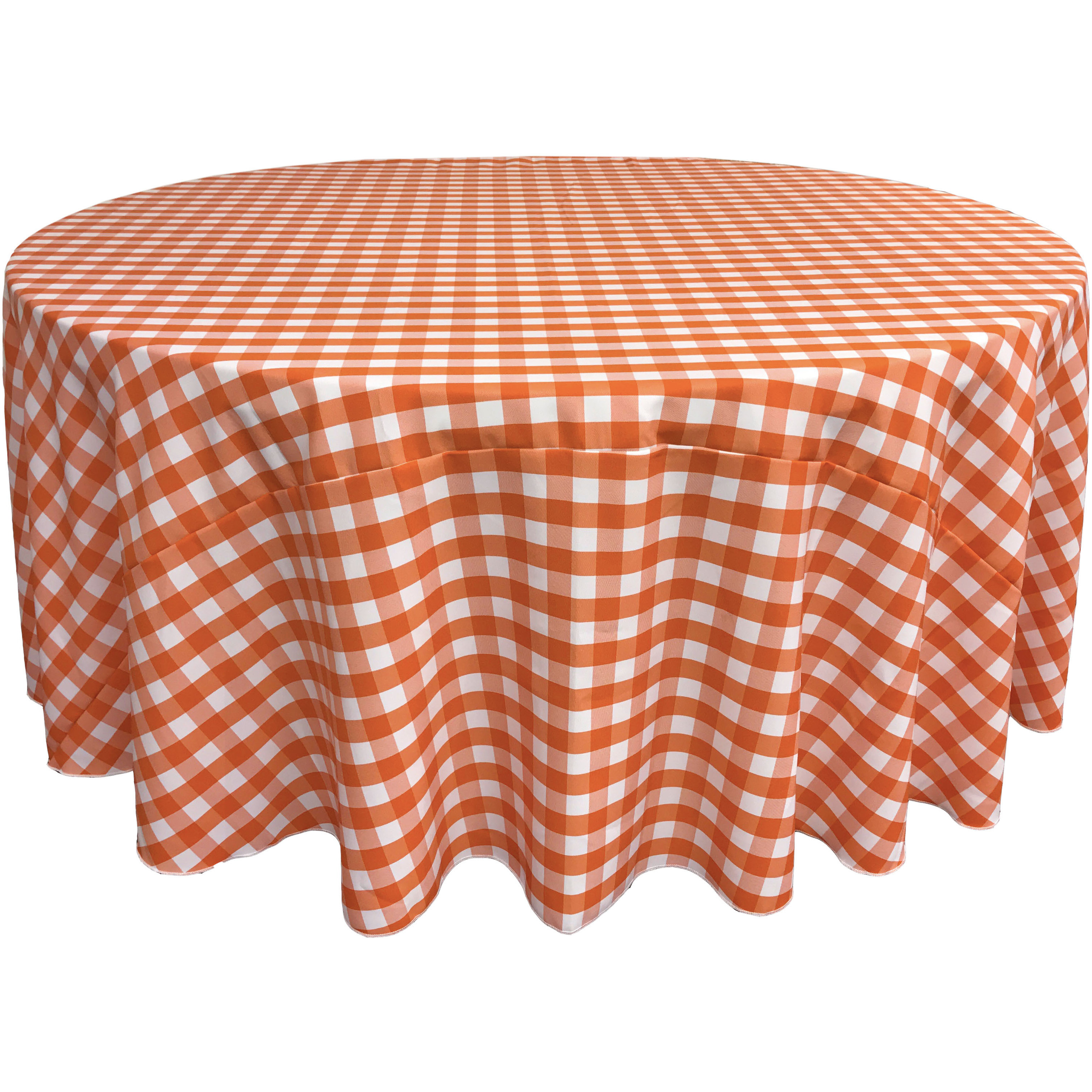 LA Linen Polyester Gingham Checkered 108-Inch Round Tablecloth, White and Orange