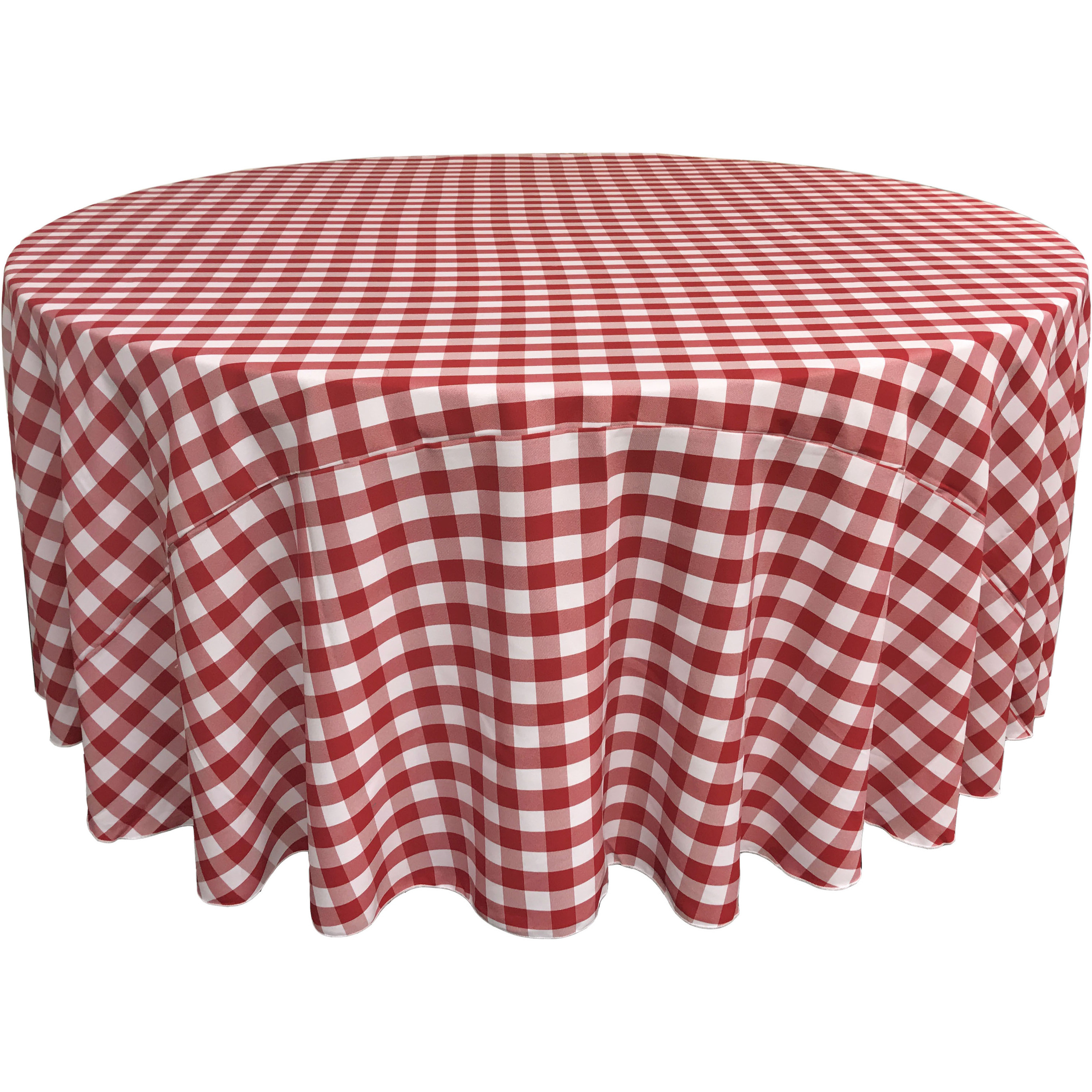 LA Linen Polyester Gingham Checkered 108-Inch Round Tablecloth, White and Red