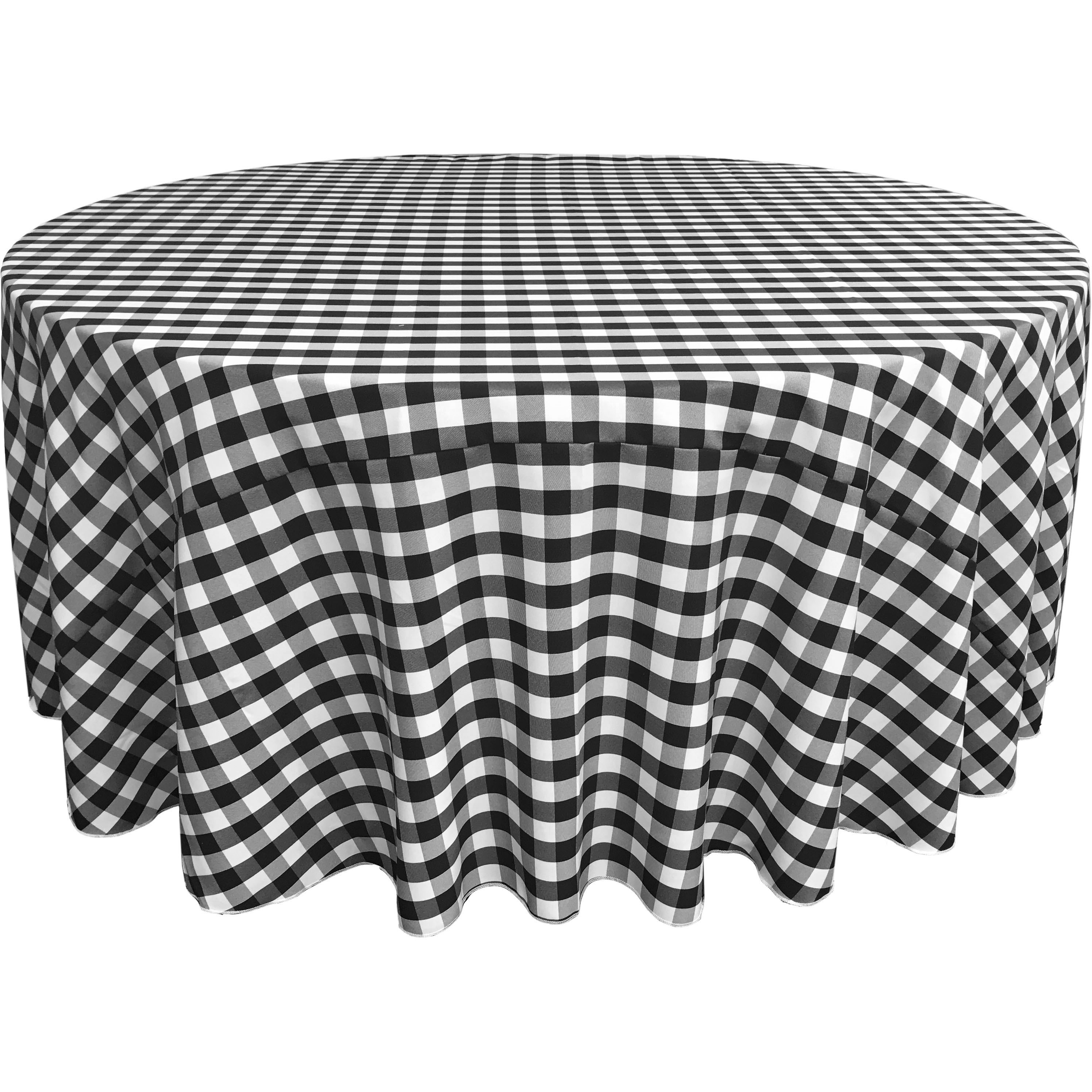 LA Linen Polyester Gingham Checkered 120-Inch Round Tablecloth, White and Black
