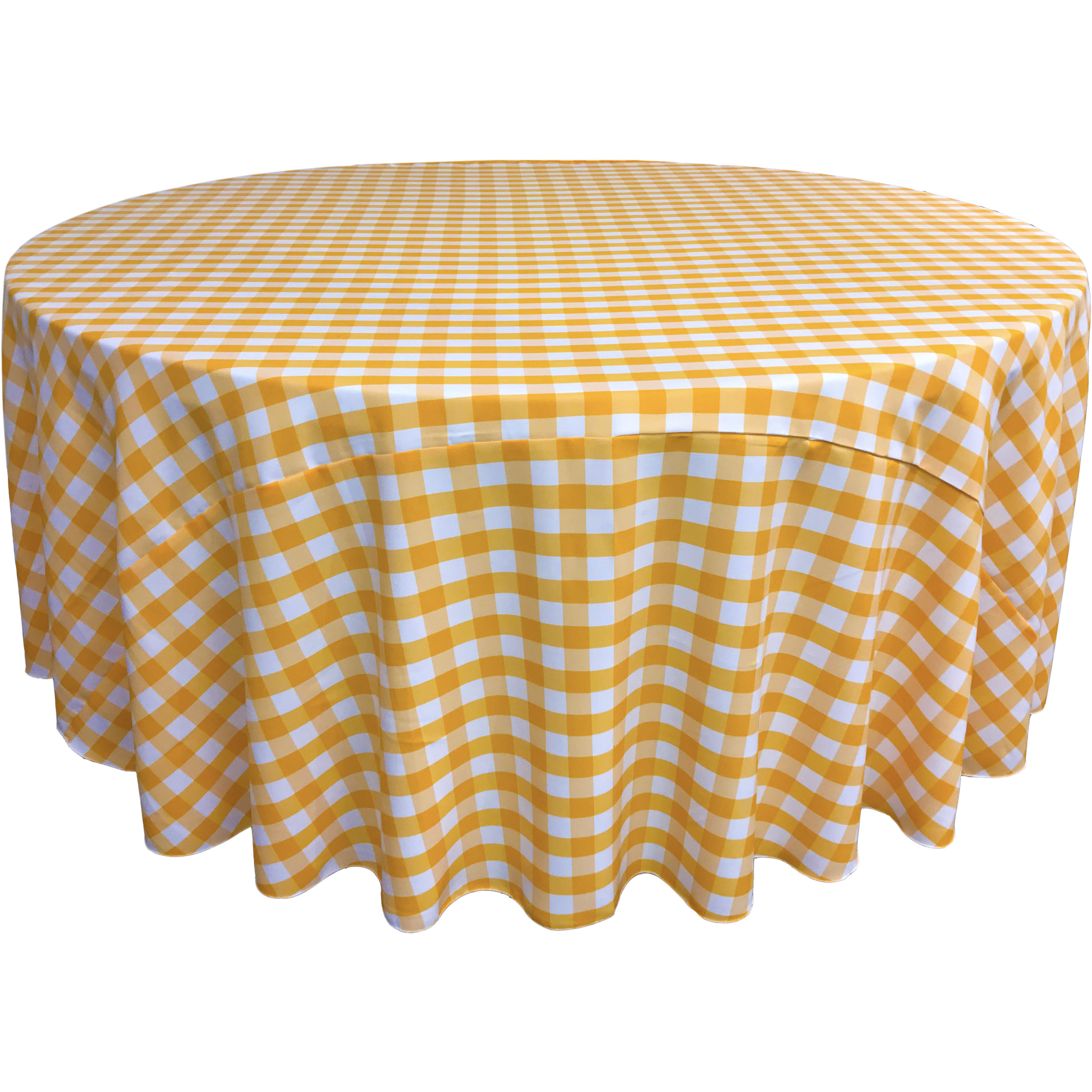 LA Linen Polyester Gingham Checkered 120-Inch Round Tablecloth, White and Dark yellow