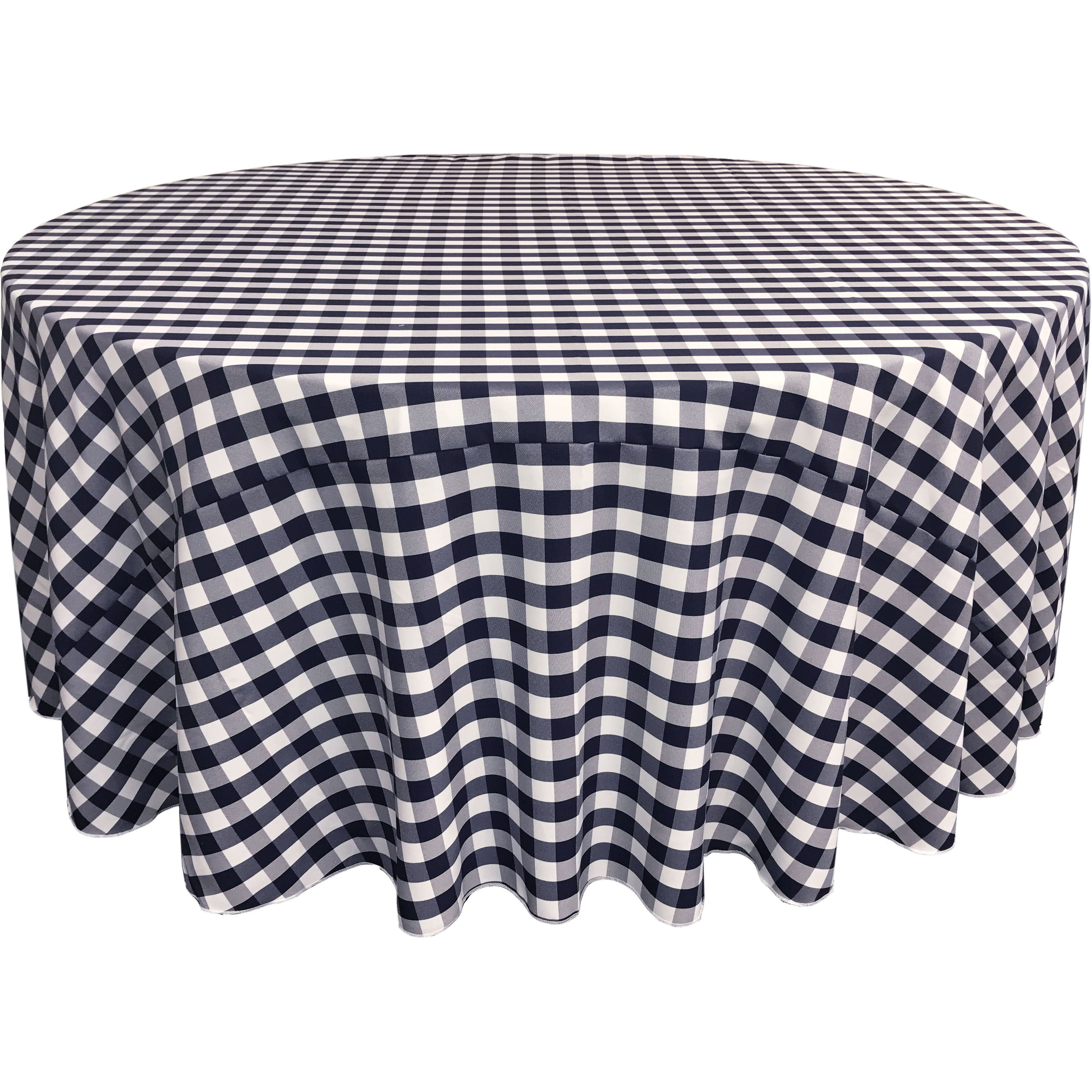 LA Linen Polyester Gingham Checkered 132-Inch Round Tablecloth, White and Navy