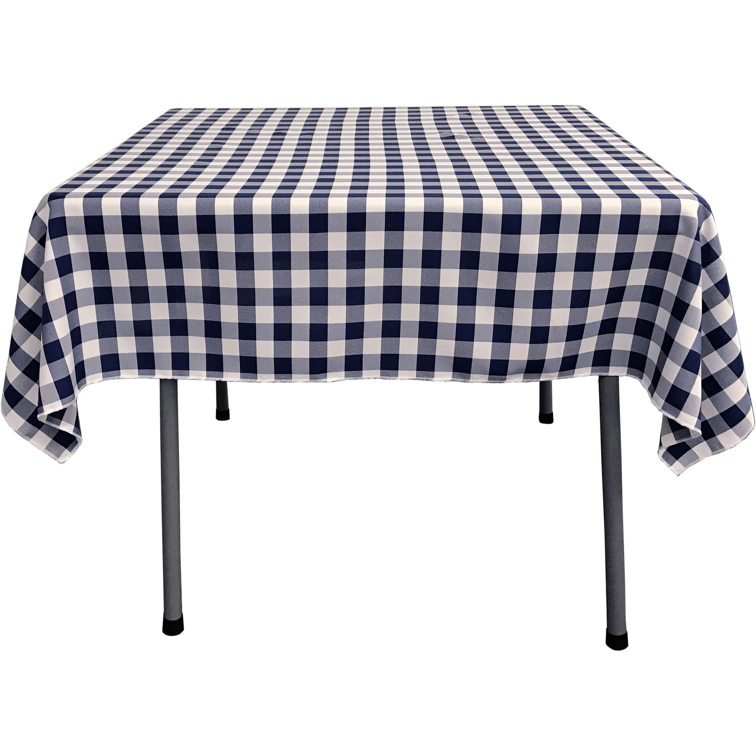 LA Linen Polyester Gingham Checkered 52 by 52-Inch Square Tablecloth, White and Navy
