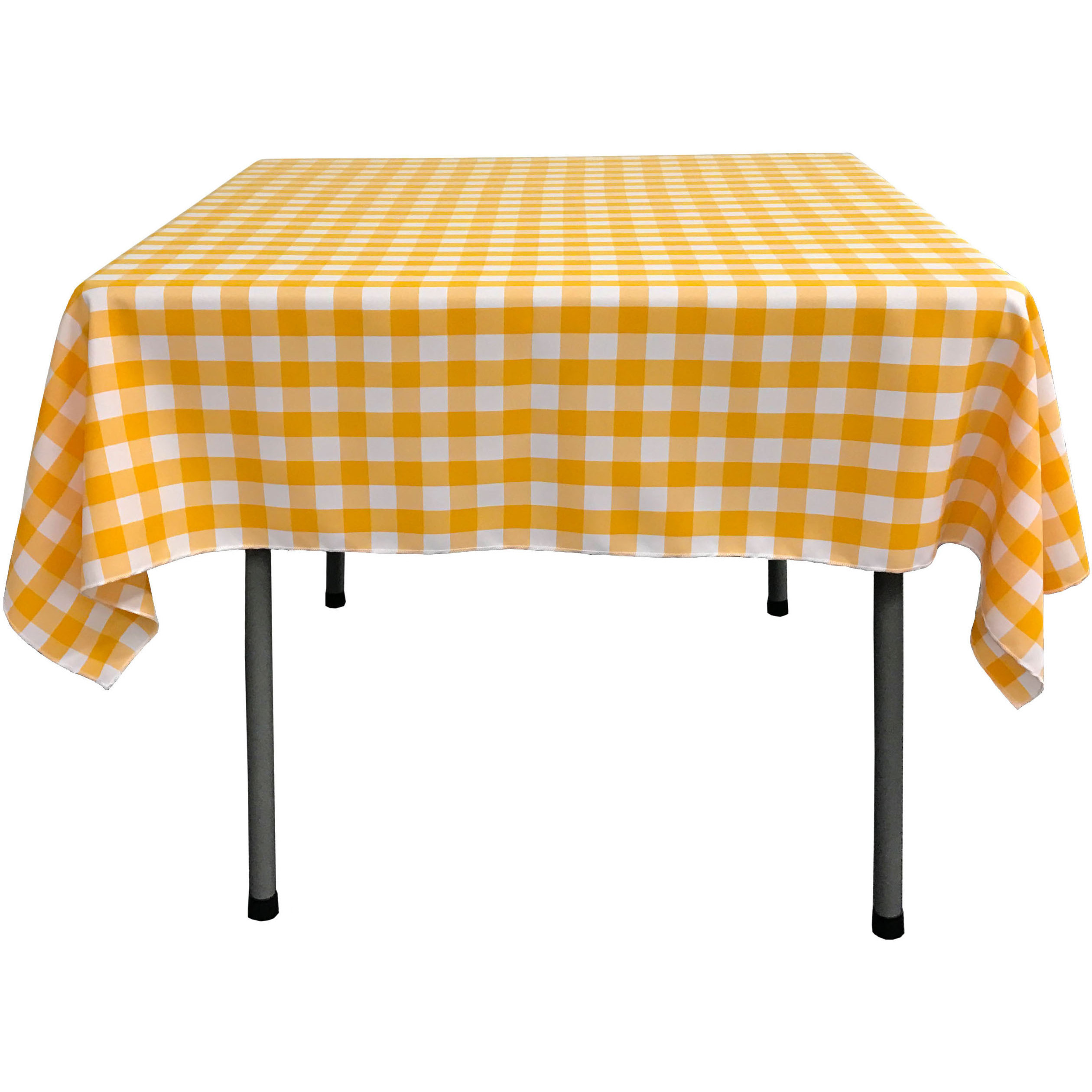 LA Linen Polyester Gingham Checkered 52 by 52-Inch Square Tablecloth, White and Dark yellow