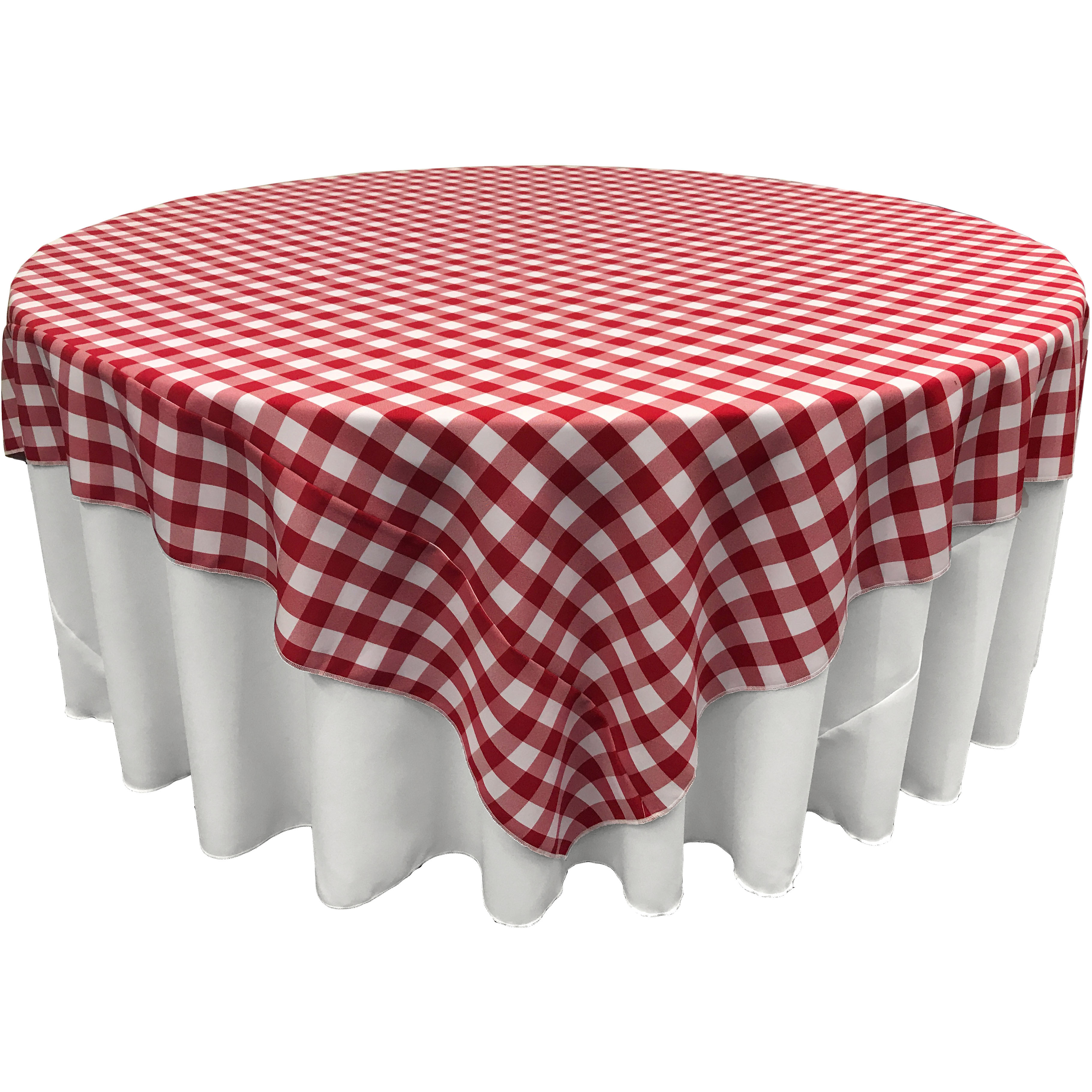 LA Linen Polyester Gingham Checkered 72 by 72-Inch Square Tablecloth, White and Red