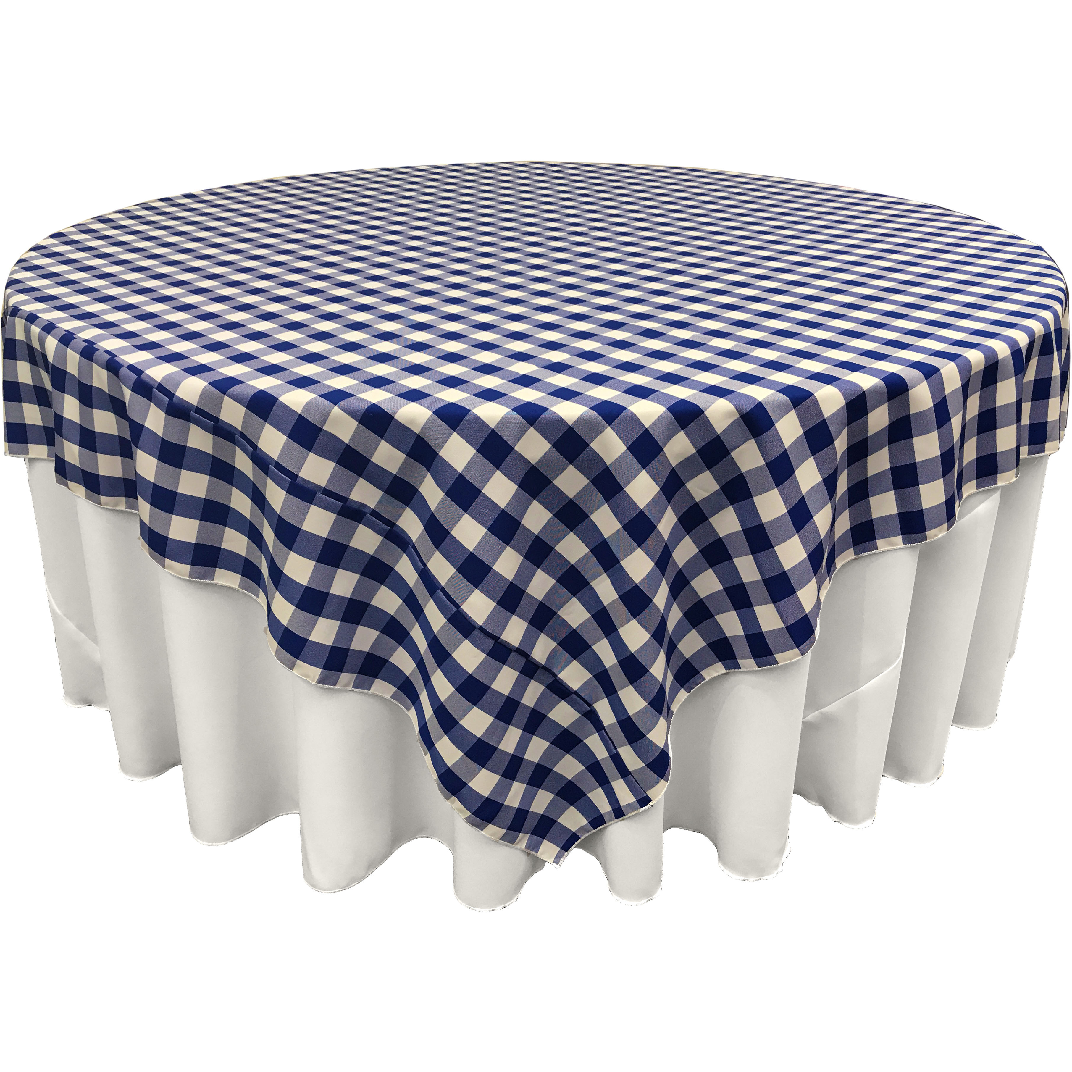 LA Linen Polyester Gingham Checkered 90 by 90-Inch Square Tablecloth, White and Royal Blue