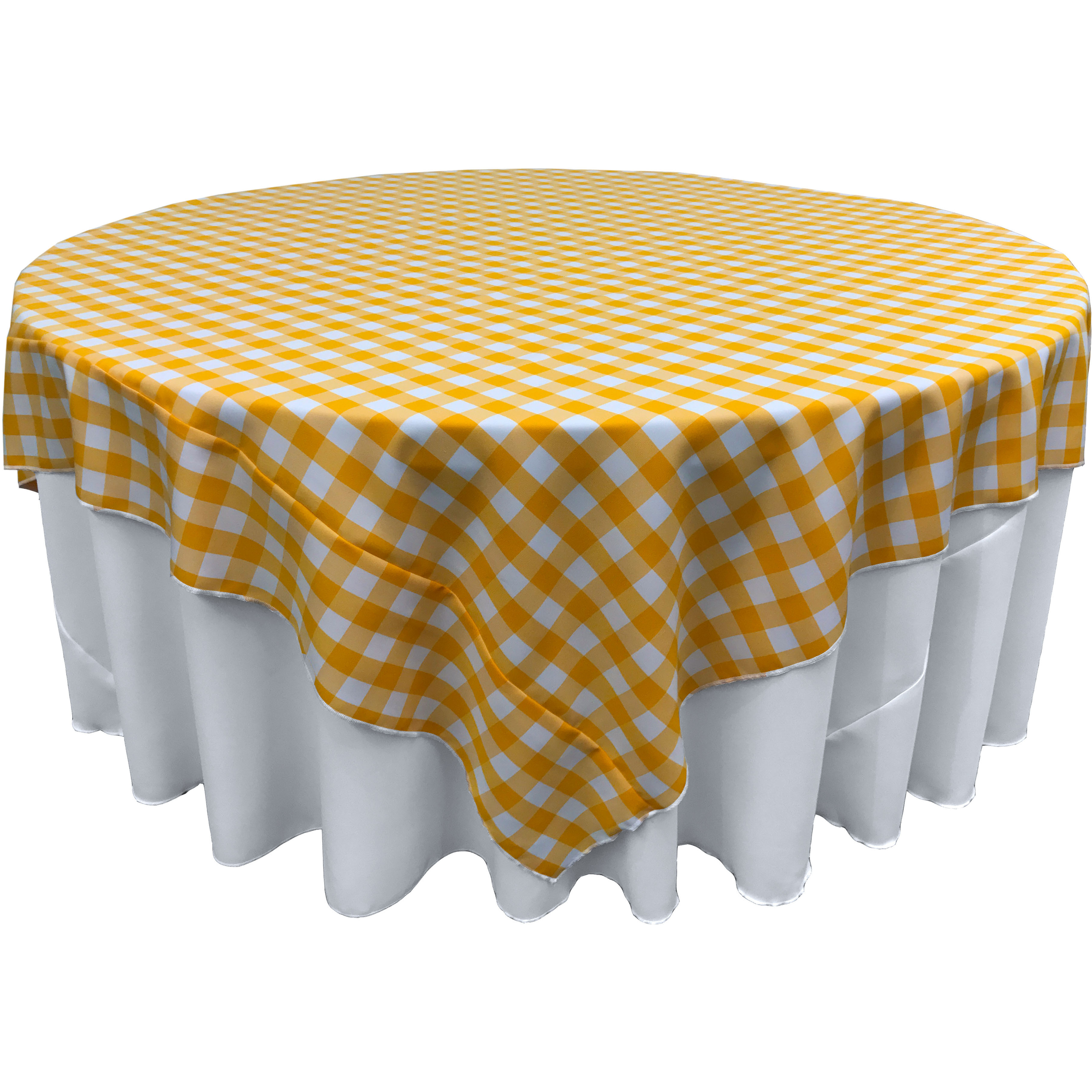 LA Linen Polyester Gingham Checkered 90 by 90-Inch Square Tablecloth, White and Dark yellow