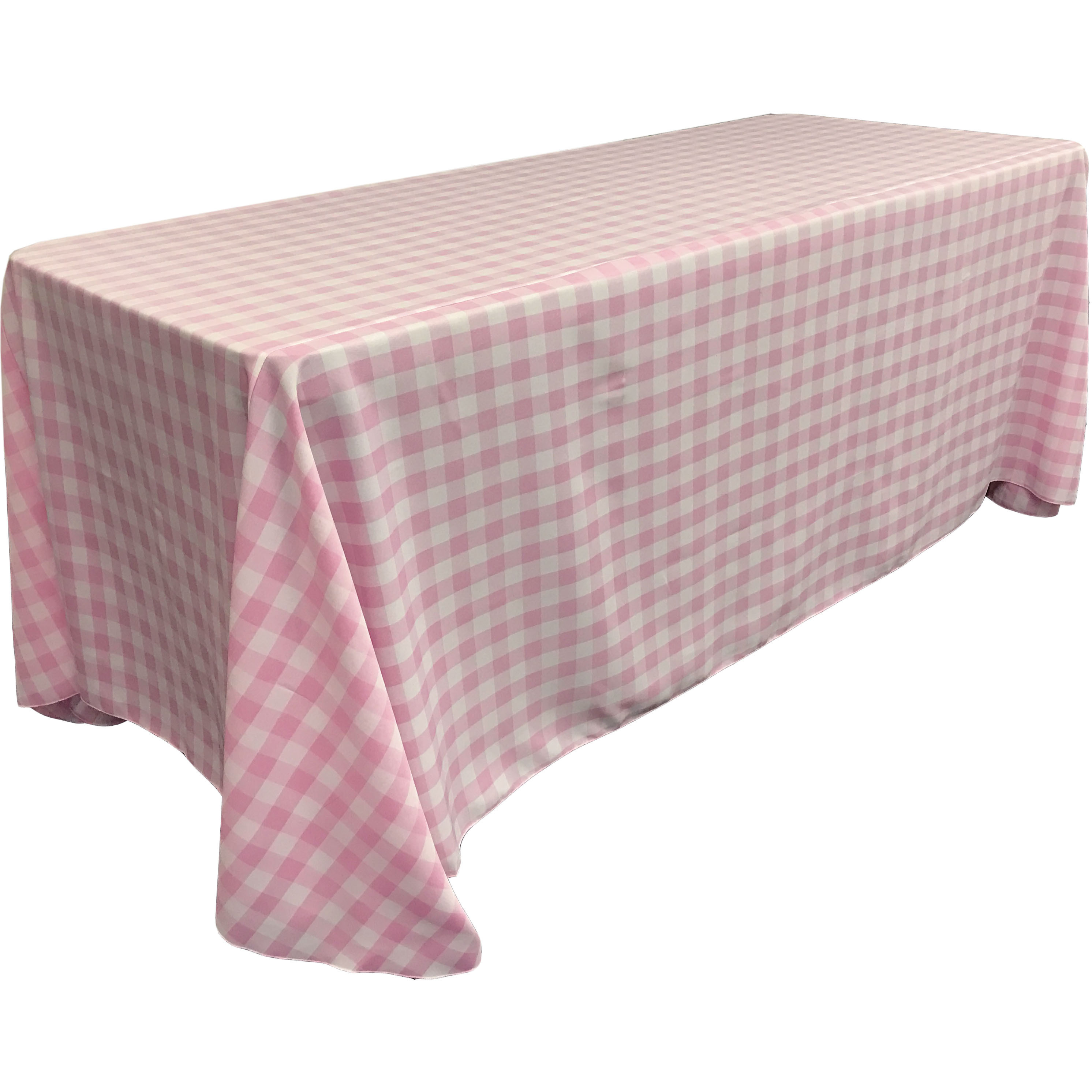 LA Linen Polyester Gingham Checkered 90 by 156-Inch Rectangular Tablecloth, White and Pink