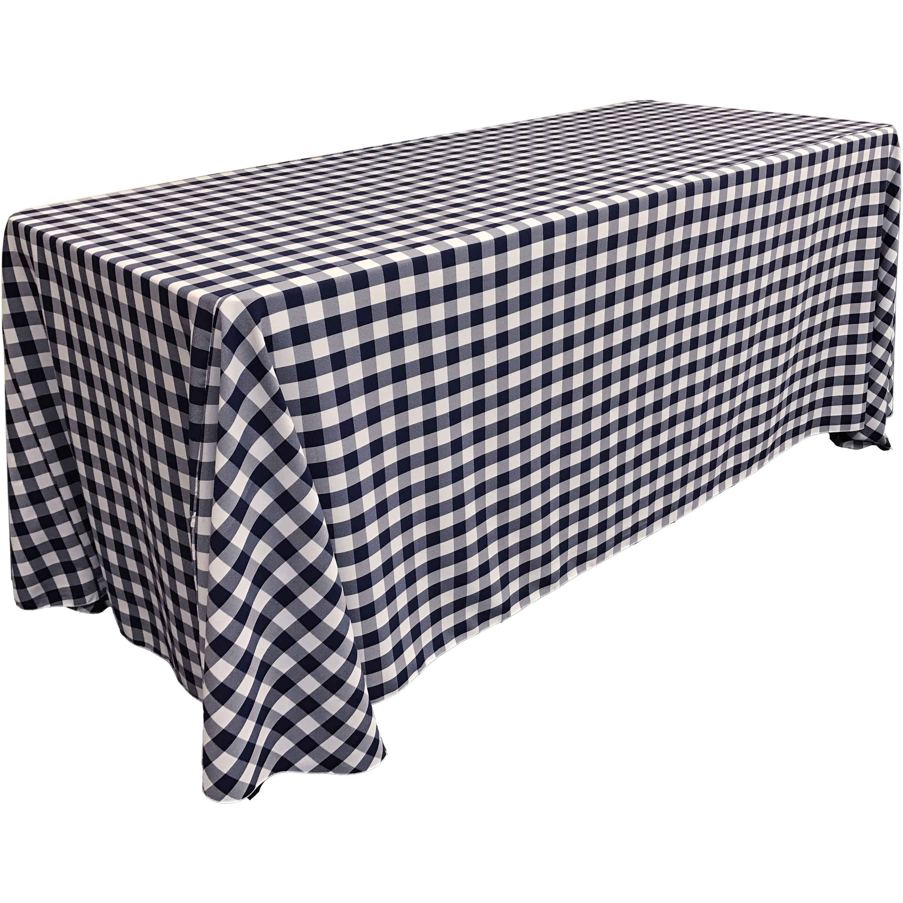 LA Linen Polyester Gingham Checkered 90 by 156-Inch Rectangular Tablecloth, White and Navy