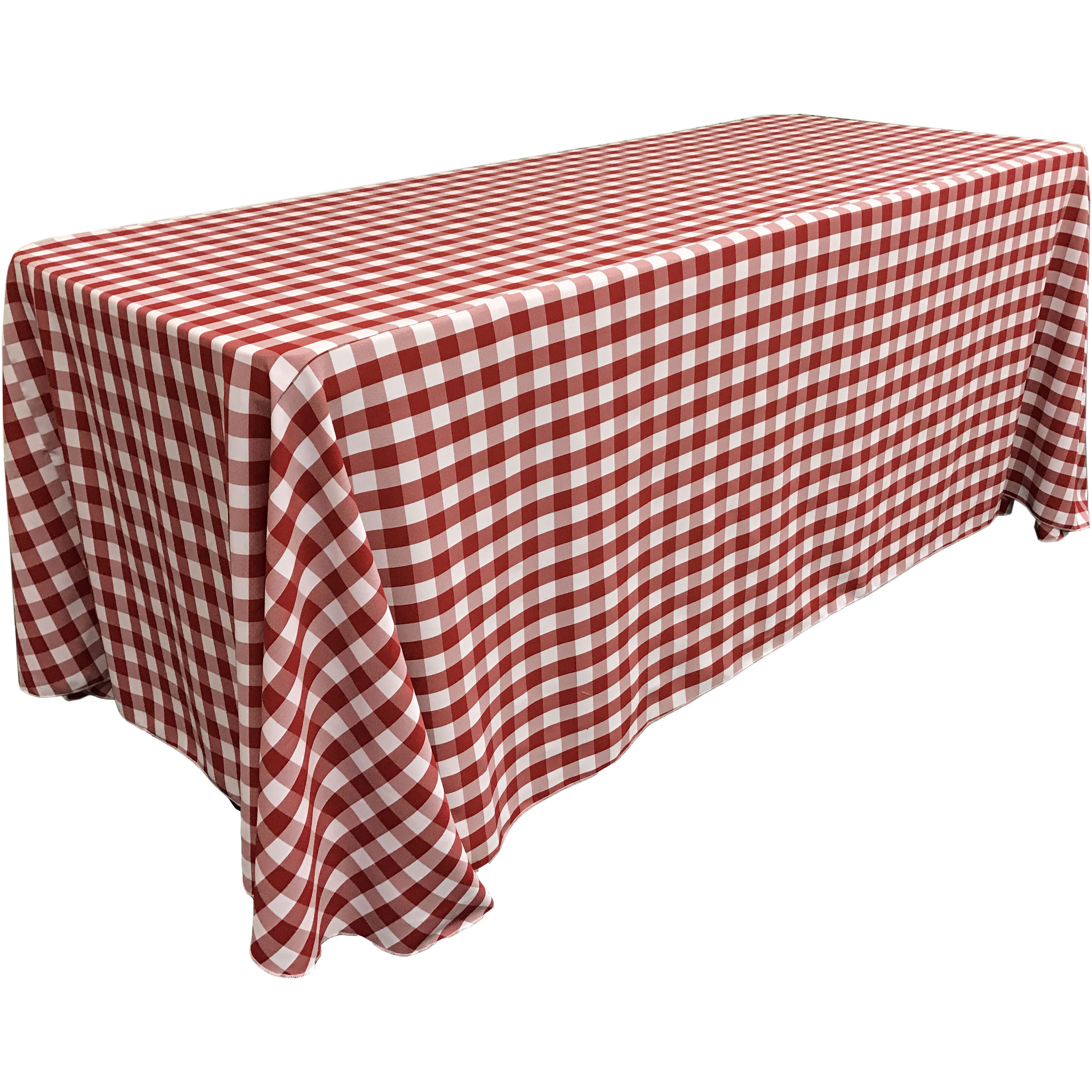 LA Linen Polyester Gingham Checkered 90 by 156-Inch Rectangular Tablecloth, White and Red