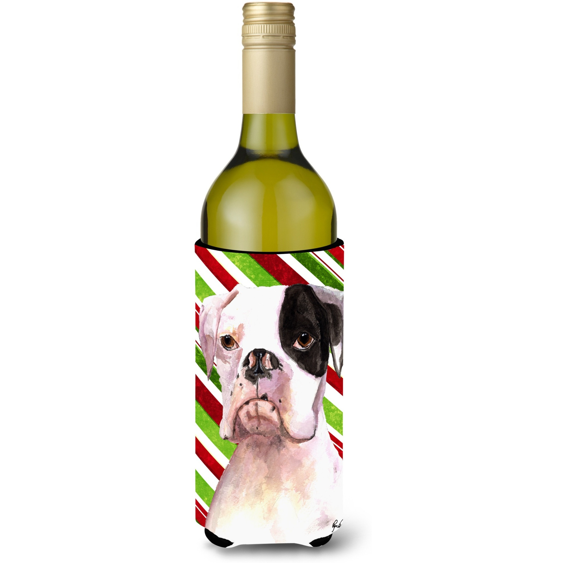Cooper Candy Stripe Boxer Christmas Wine Bottle Beverage Insulator Beverage Insulator Hugger  RDR3002LITERK