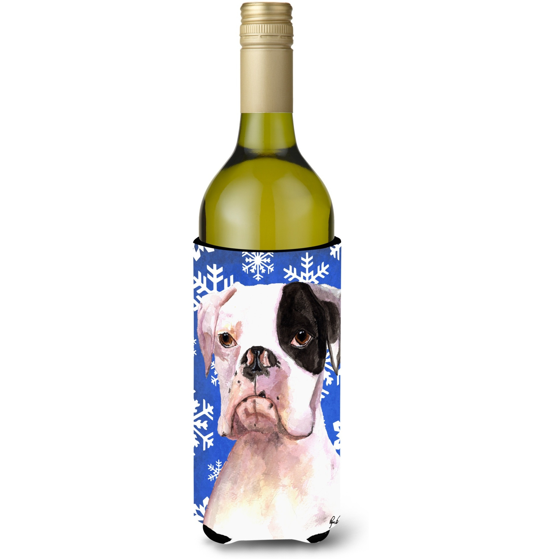 Cooper Winter Snowflakes Boxer Wine Bottle Beverage Insulator Beverage Insulator Hugger  RDR3003LITERK