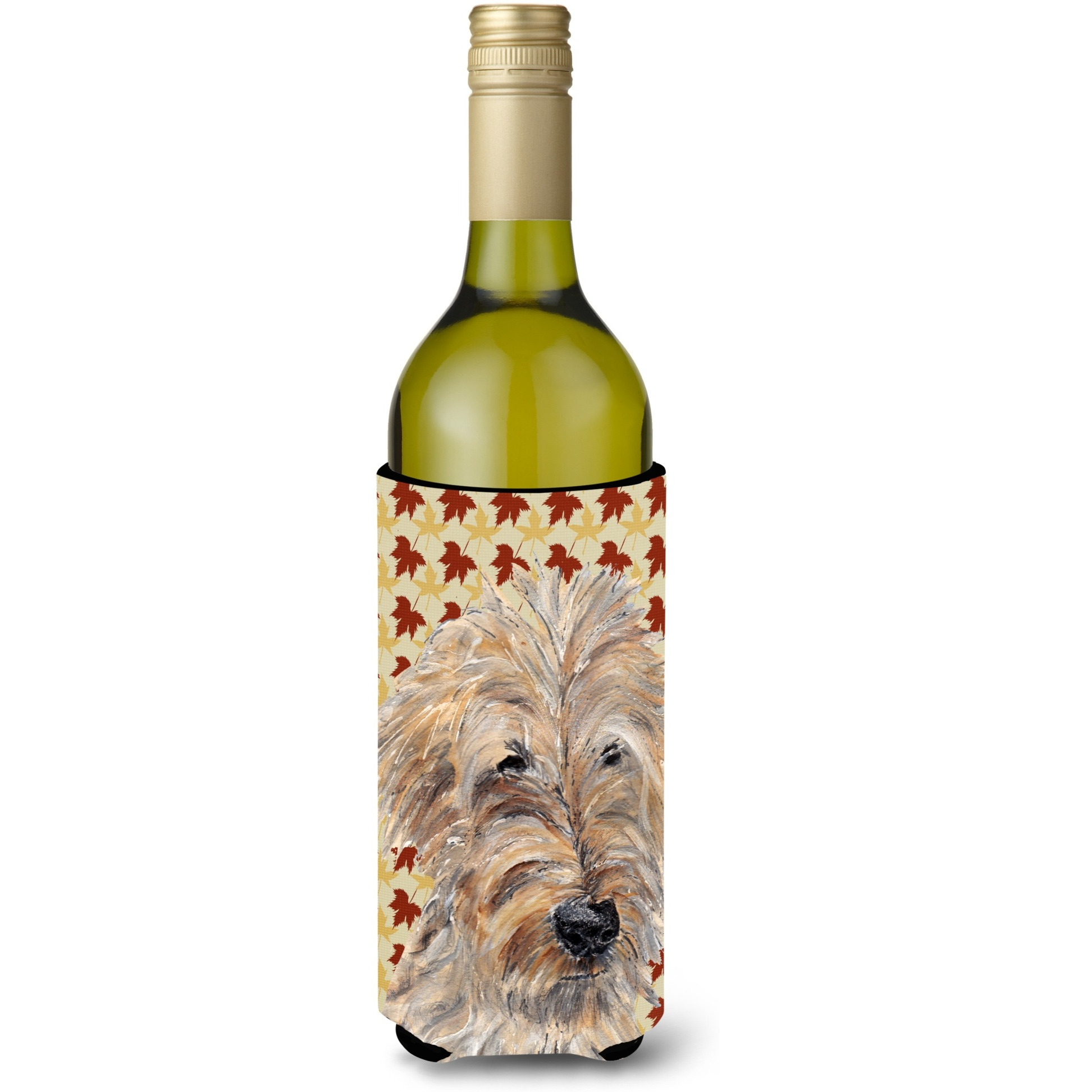 Goldendoodle Fall Leaves Wine Bottle Beverage Insulator Beverage Insulator Hugger