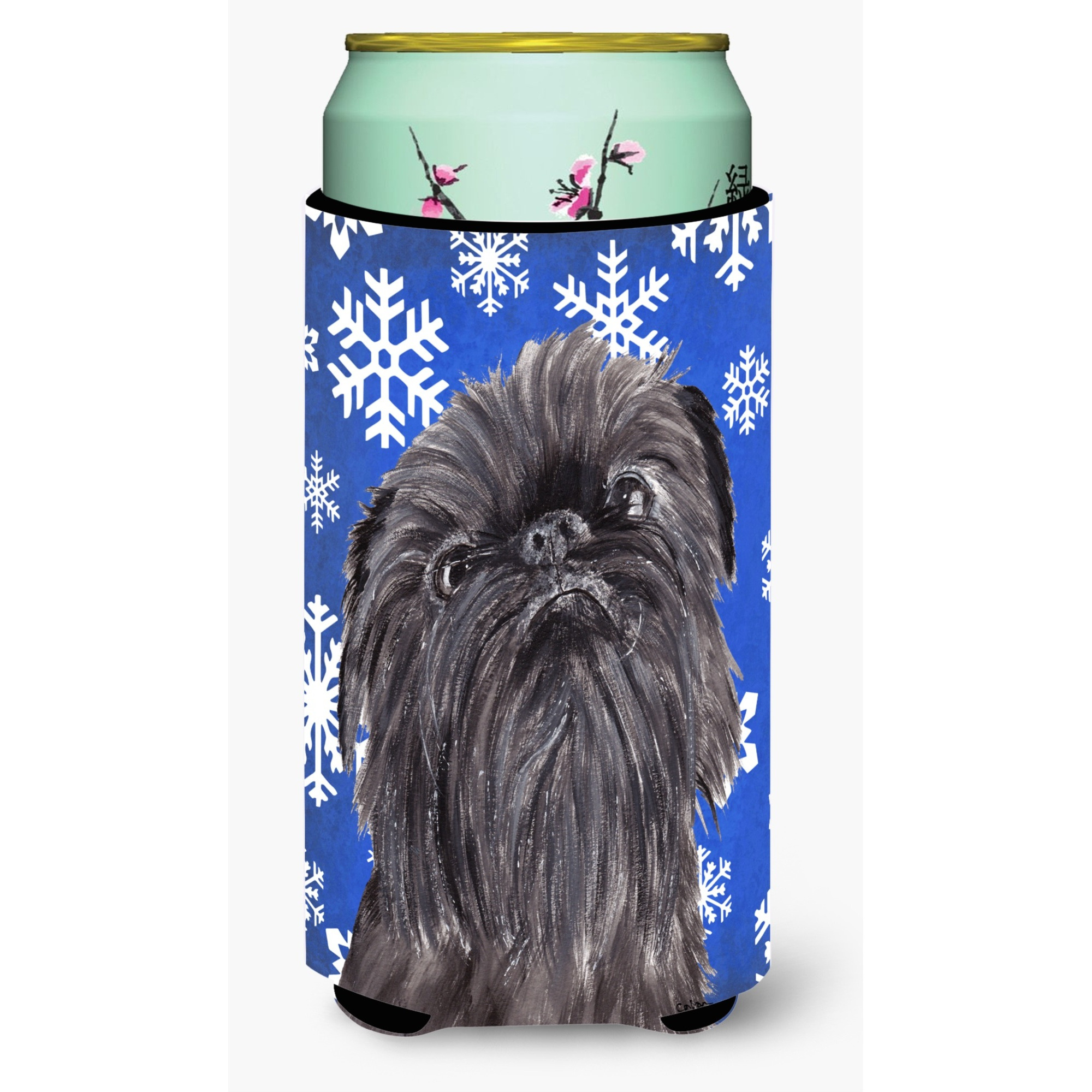 Brussels Griffon Blue Snowflake Winter Tall Boy Beverage Insulator Beverage Insulator Hugger