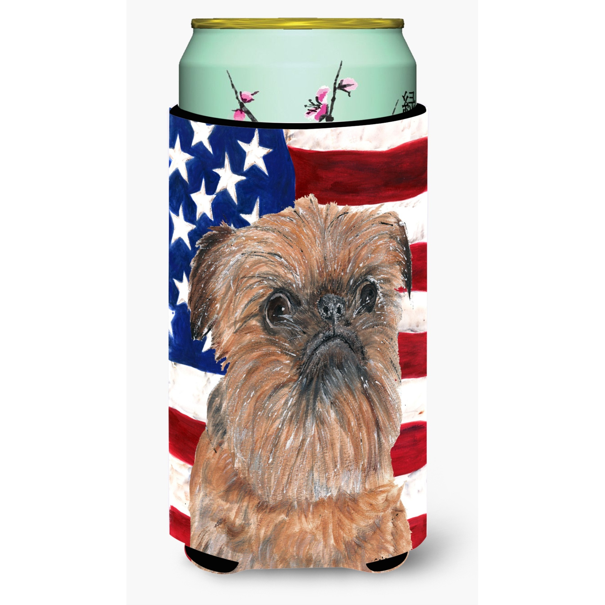 Brussels Griffon USA American Flag Tall Boy Beverage Insulator Beverage Insulator Hugger