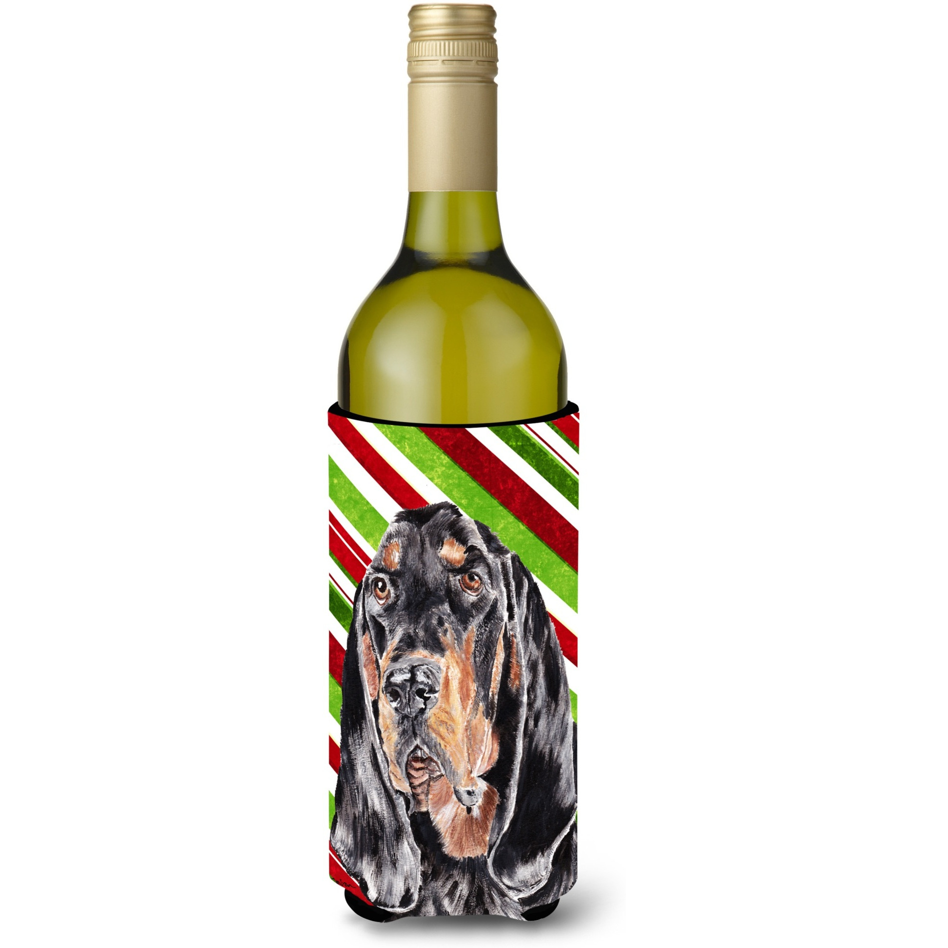 Coonhound Candy Cane Christmas Wine Bottle Beverage Insulator Beverage Insulator Hugger