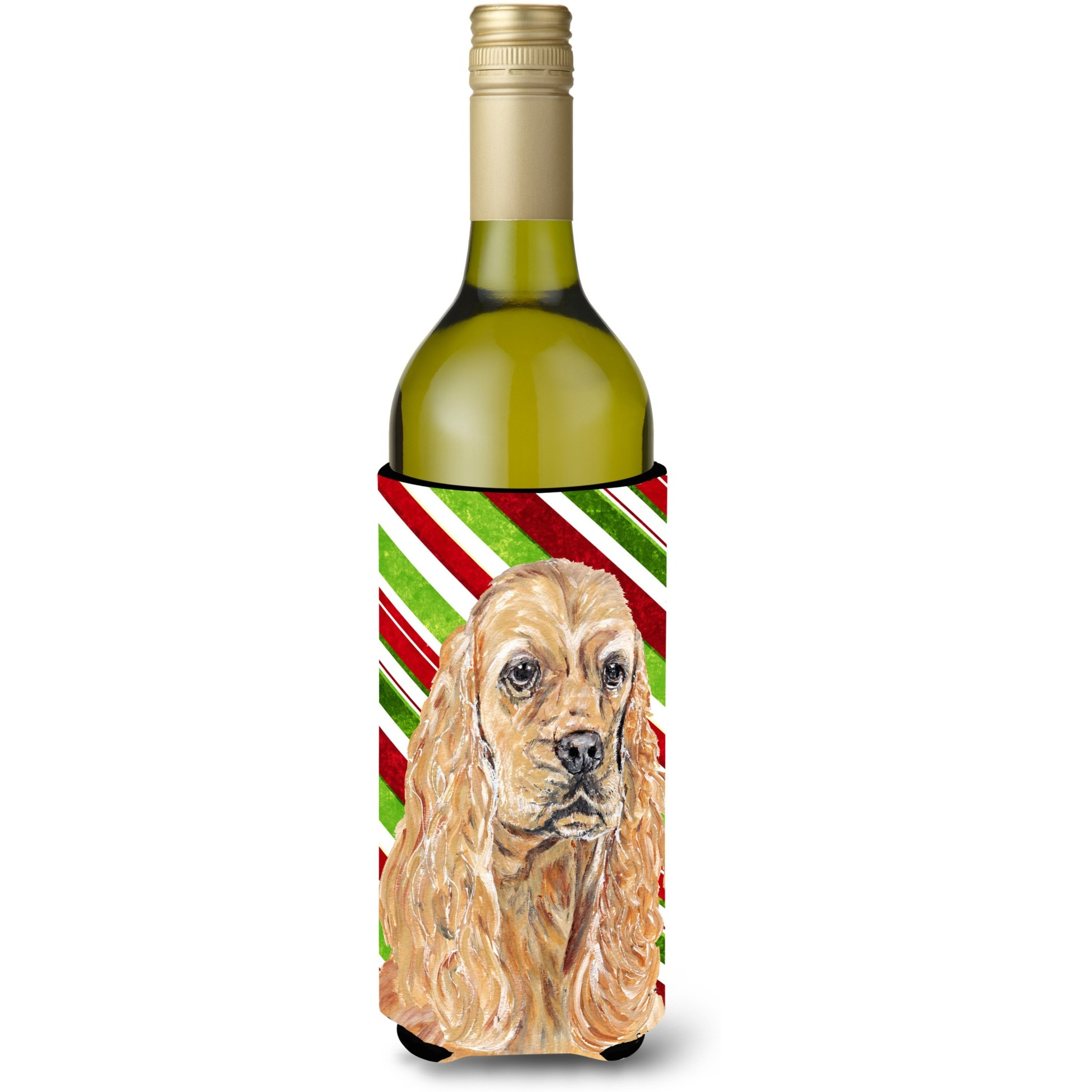 Cocker Spaniel Candy Cane Christmas Wine Bottle Beverage Insulator Beverage Insulator Hugger